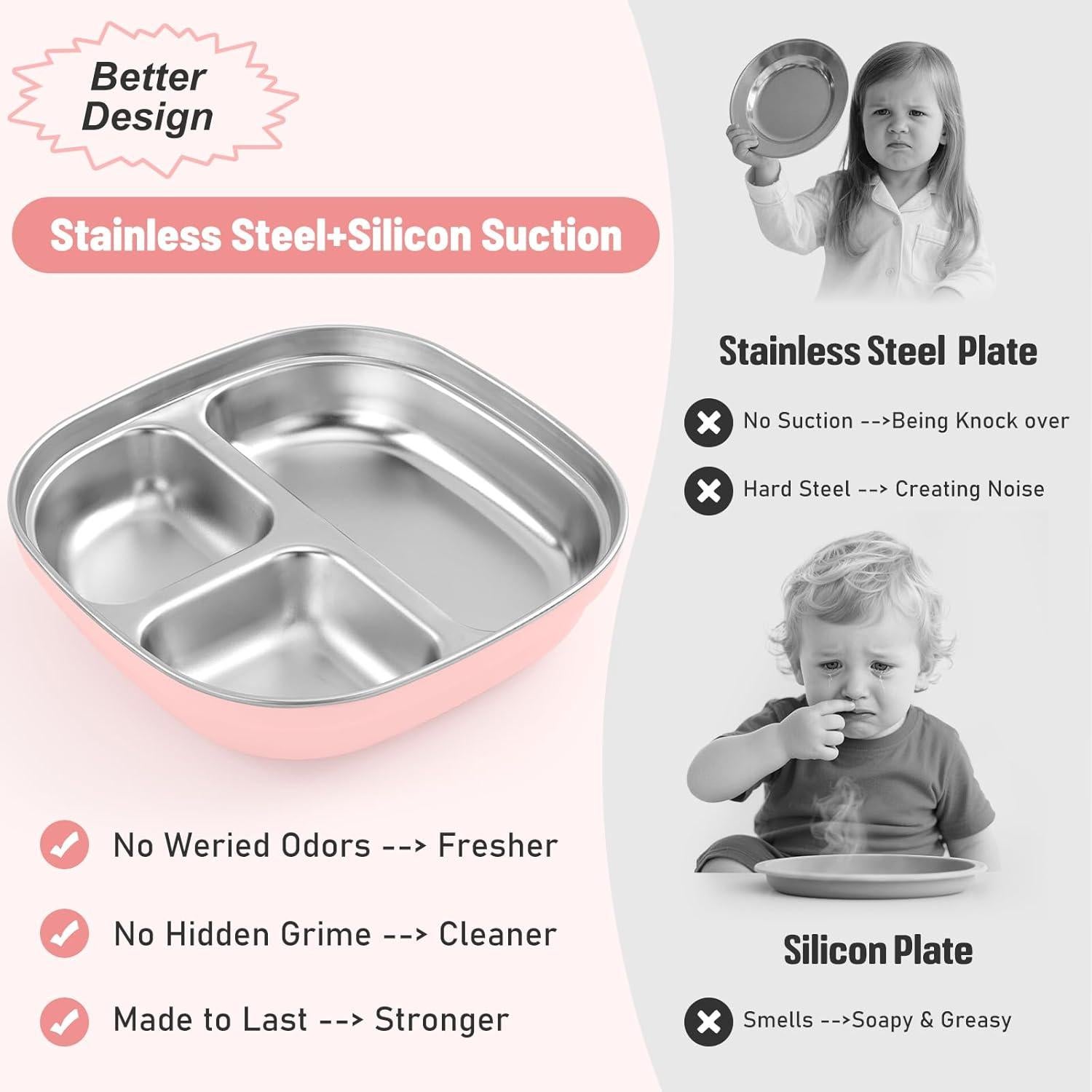 Platos de Acero Inoxidable para Niños Flysich 2 Piezas Azul Gris