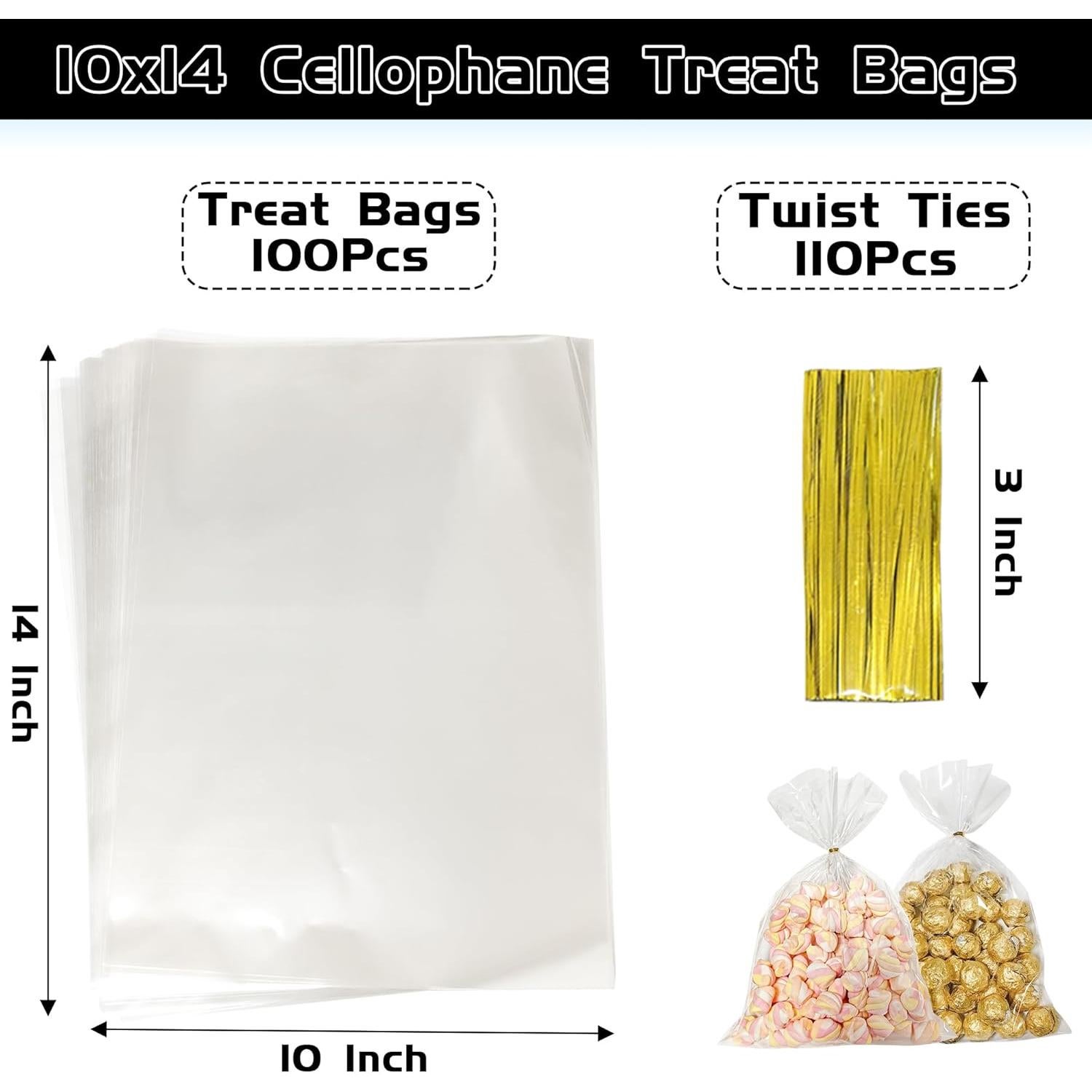 Bolsas de Celofán Transparentes QOIUSO 100 Pcs 25x36 cm