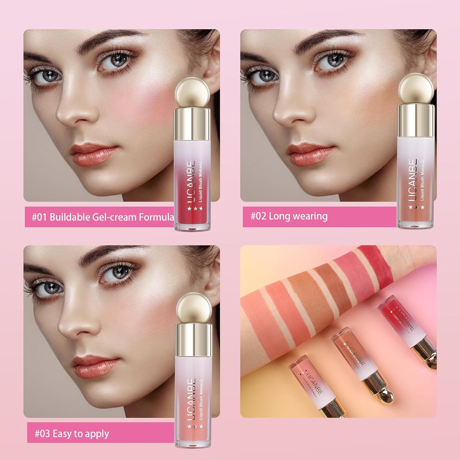 Set de Maquillaje Rubor Líquido UCANBE 3 Tonos Hidratante