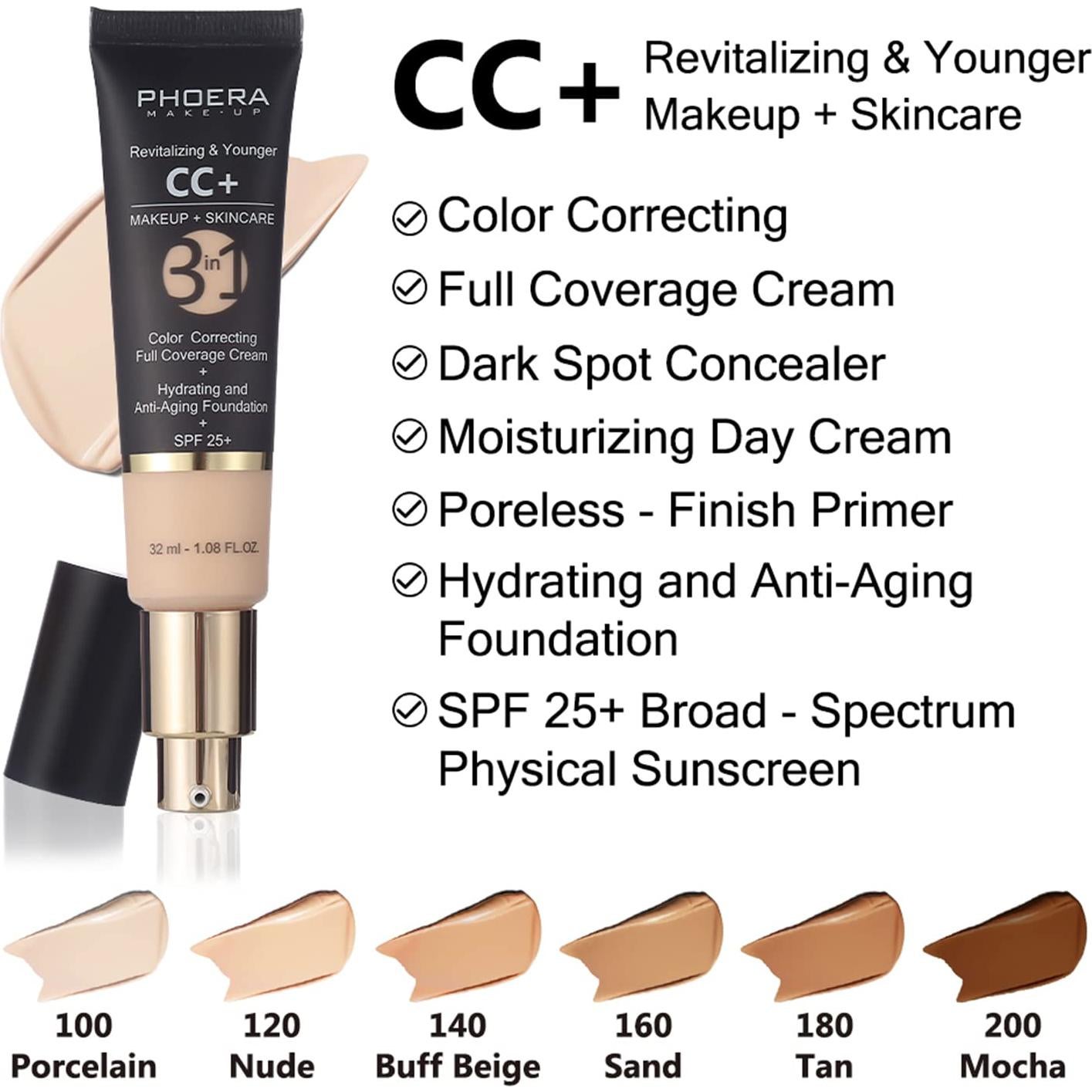 Crema CC Air Cushion PHOERA 4.8g Hidratante SPF 25+ + Brocha Kabuki