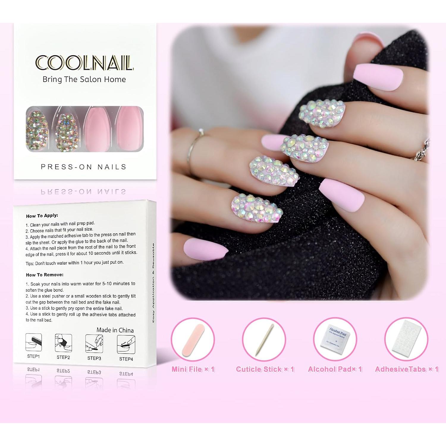 Uñas Falsas Coolnail Rosa Caramelo 24 Piezas Mate 3D
