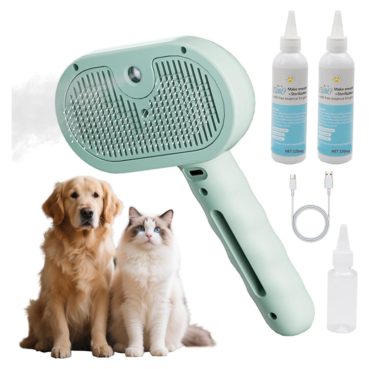 Cepillo de Vapor para Mascotas HESUSLA Verde 2 en 1 Deshedding