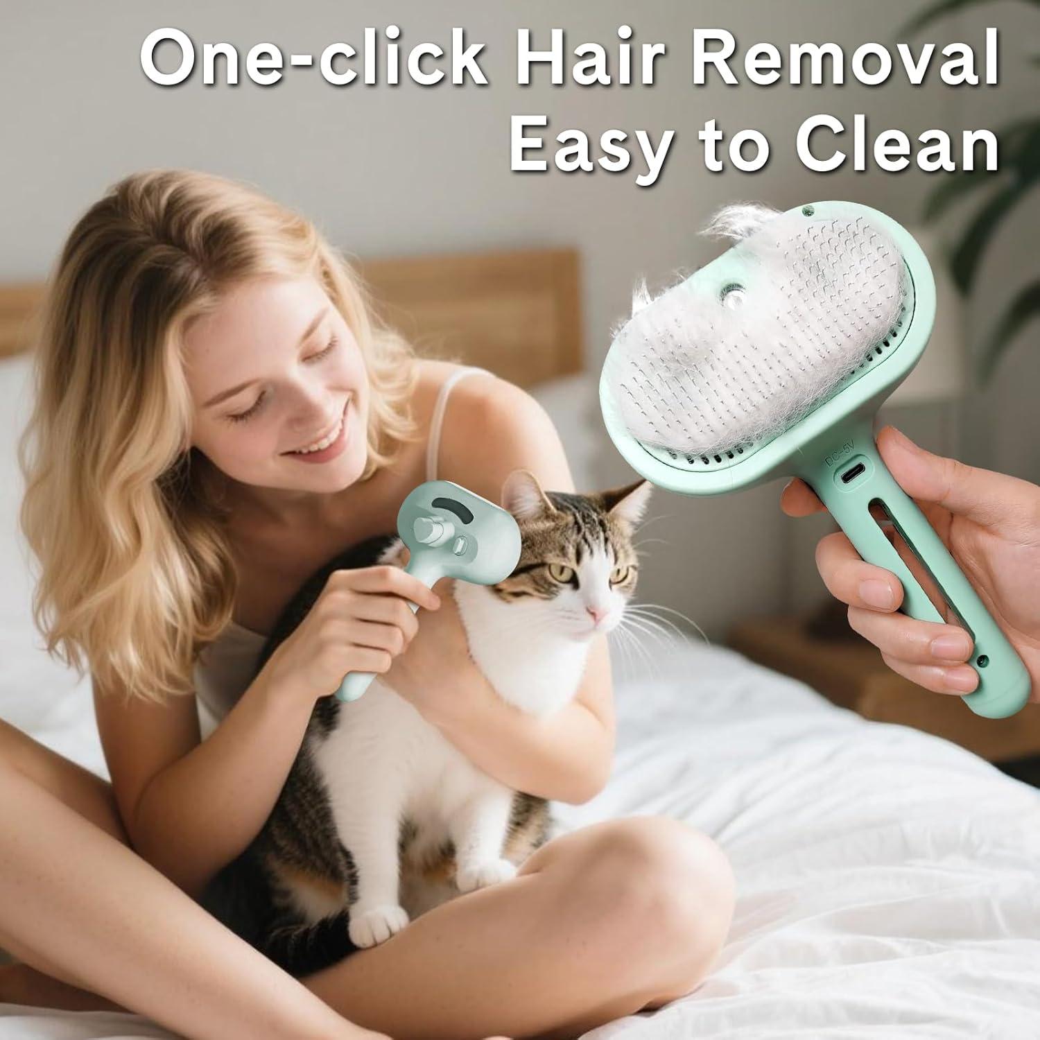 Cepillo de Vapor para Mascotas HESUSLA Verde 2 en 1 Deshedding