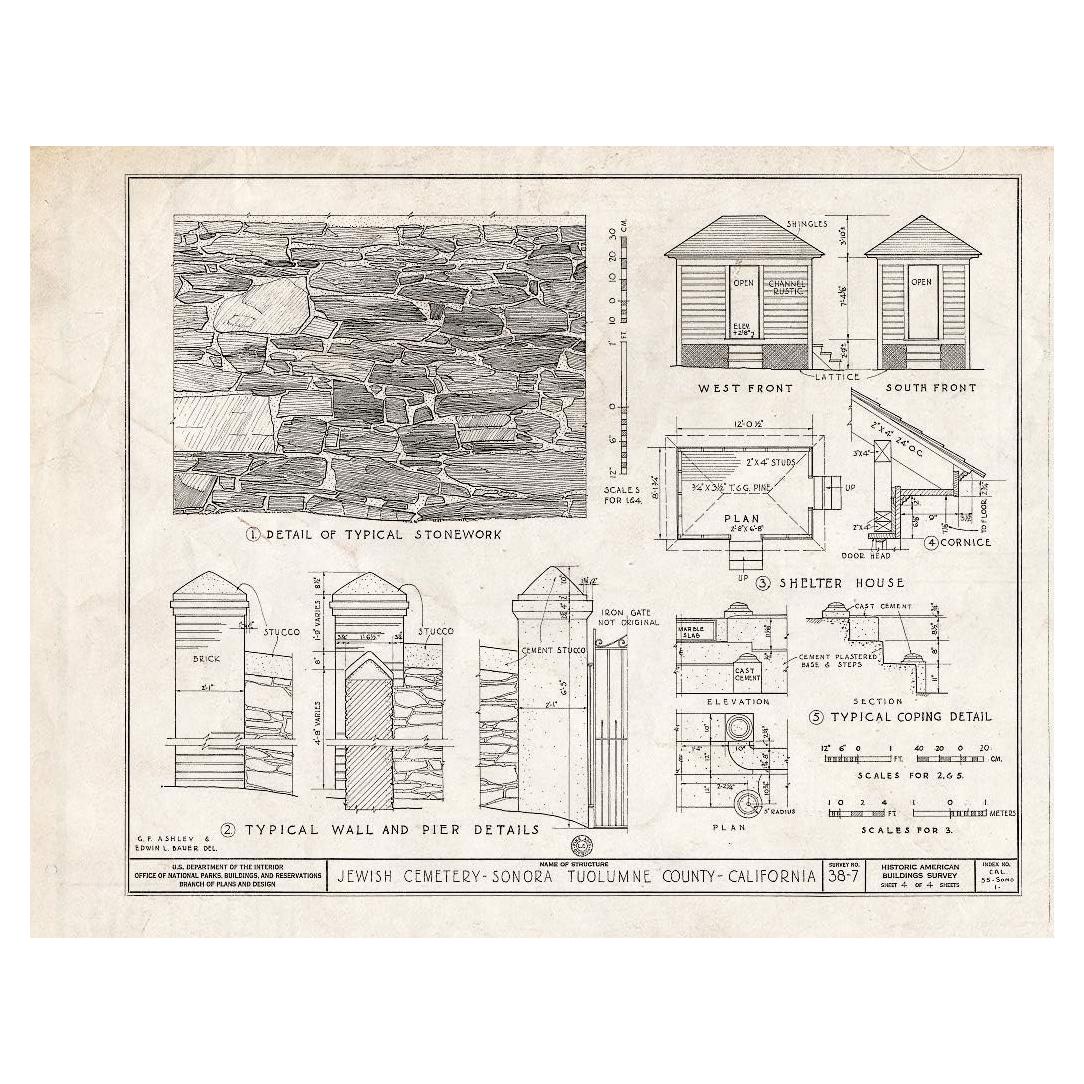 Mapa Vintage Tumbas Cementerio Judío Sonora 50.8x40.6cm