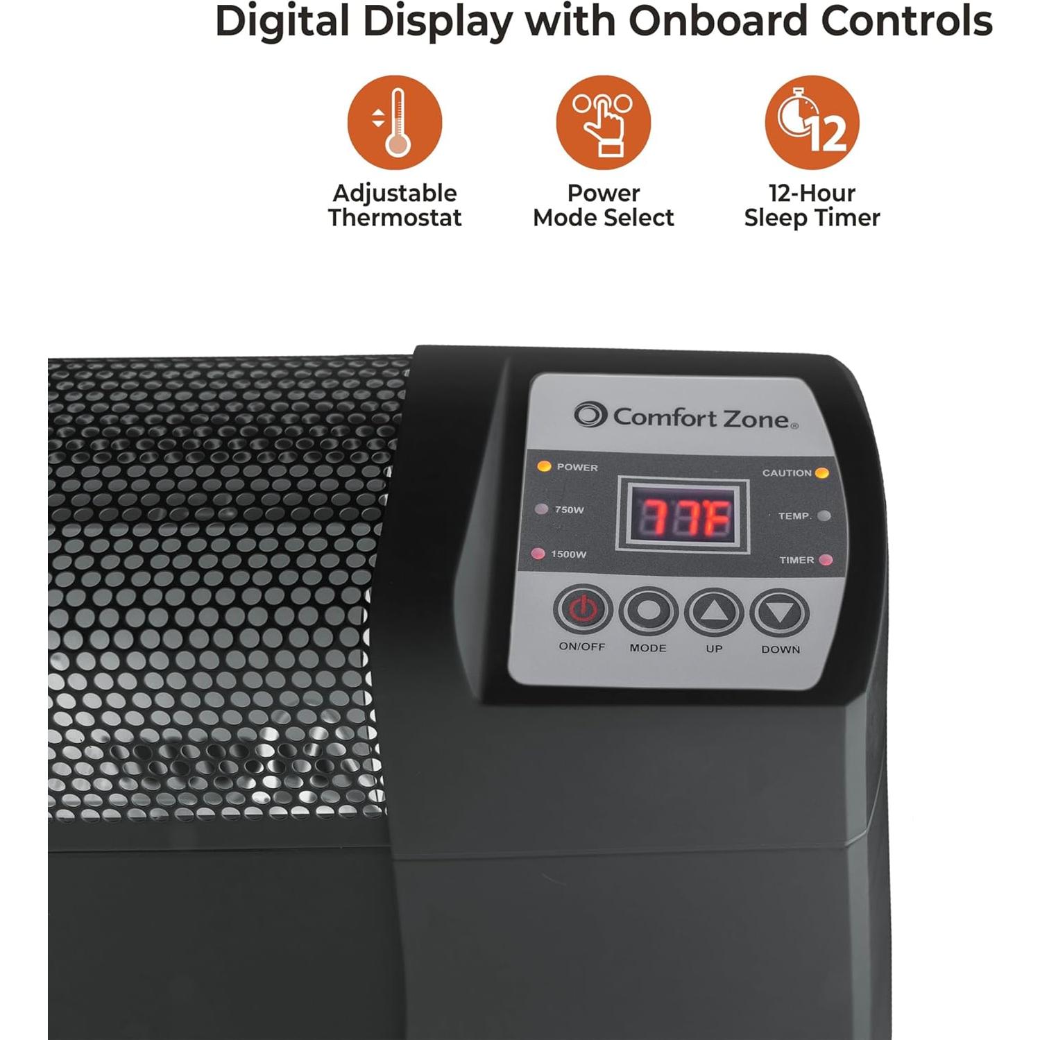 Calefactor de Zócalo Comfort Zone CZ650B 1500W Digital Negro