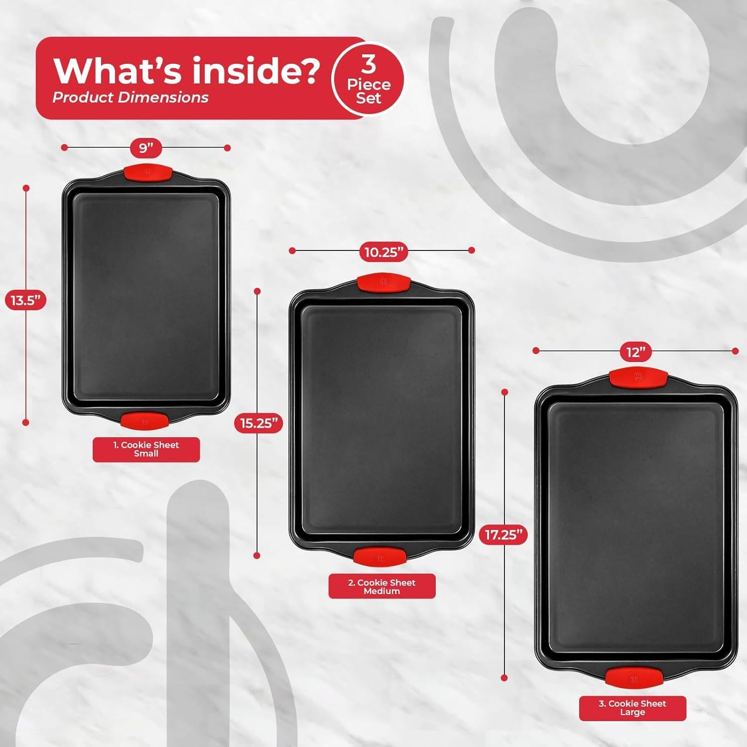 Juego de bandejas para hornear PERLLI 3 piezas acero al carbono