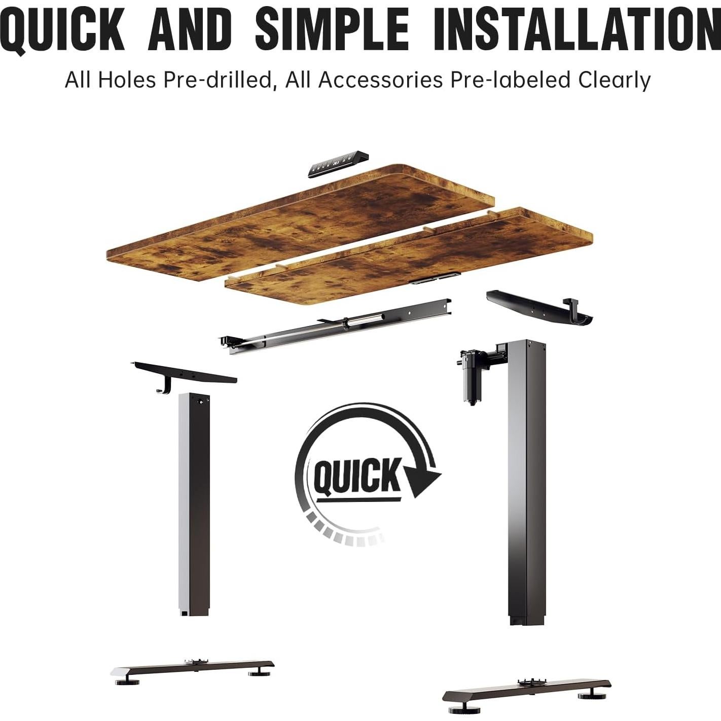 Escritorio Eléctrico Veken 100 cm Altura Ajustable Madera Marrón