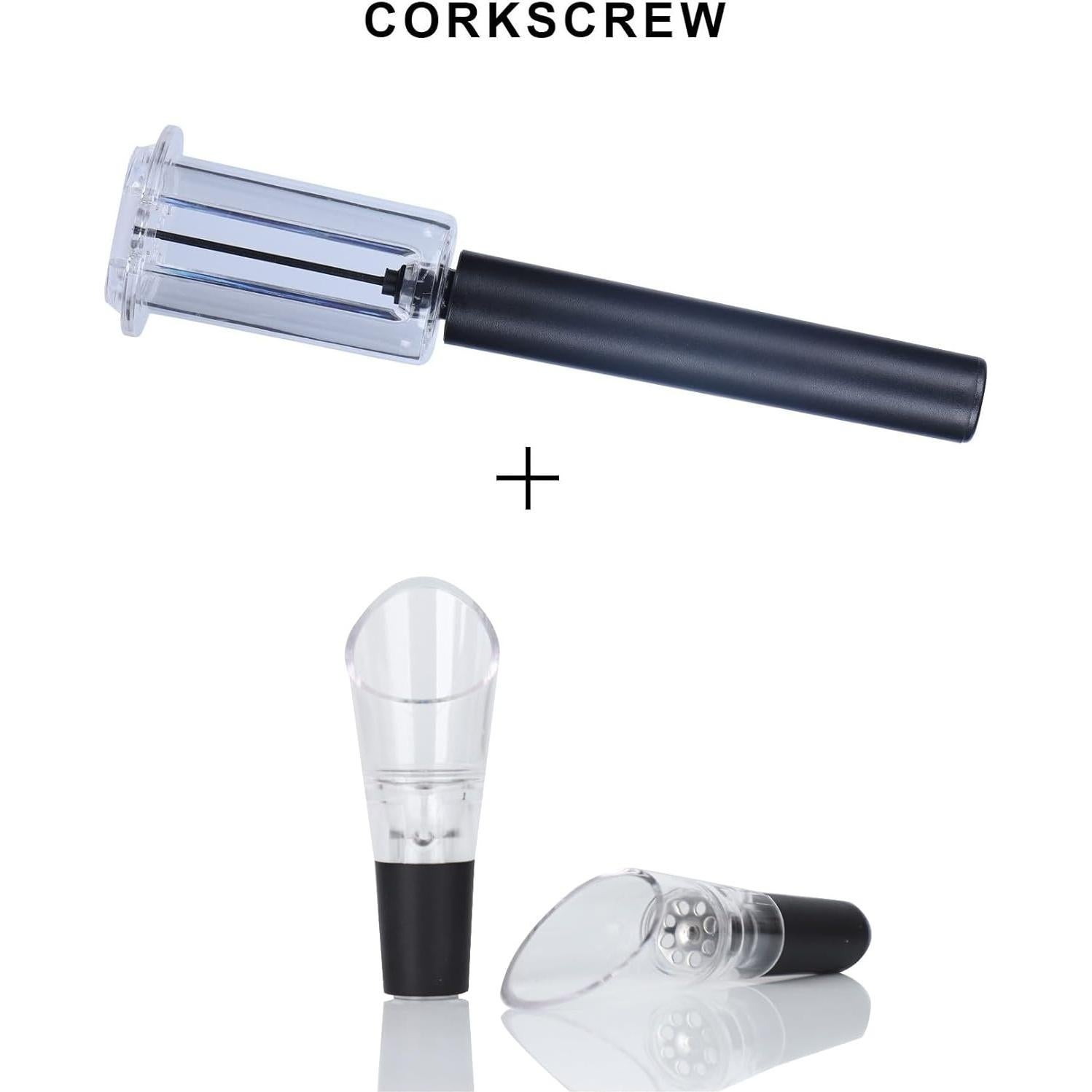 Abrebotellas de aire Hansengter + 2 vertedores de vino negro