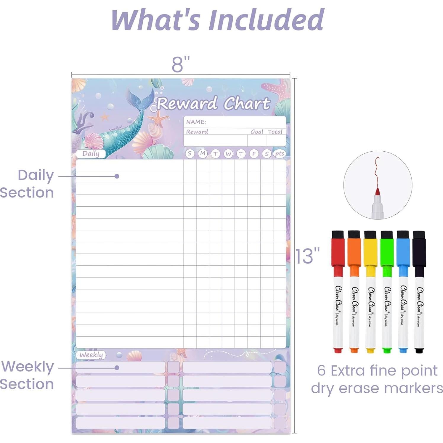 Tabla de Tareas Reutilizable Clever Clean Sirena 20x33cm