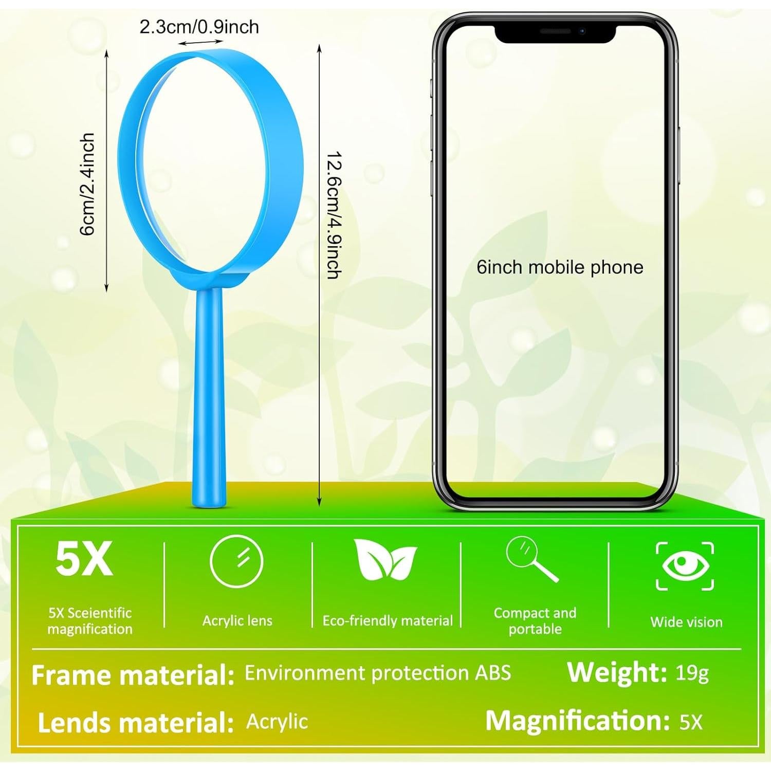 Lupas para Niños Kingdder 48 Pcs 5X Aumento Coloridas