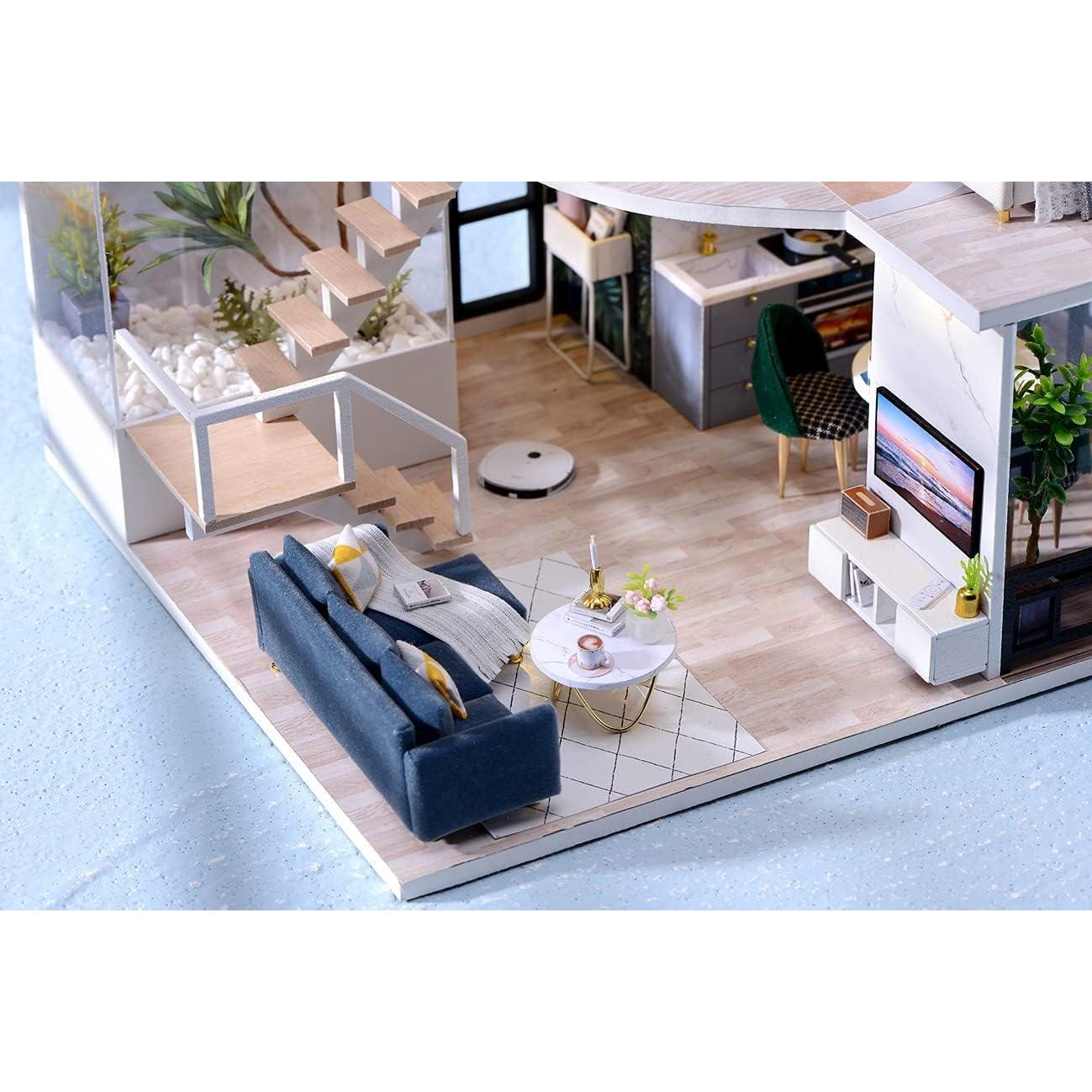 Kit Casa de Muñecas Miniatura DIY CUTEROOM con Muebles y LED