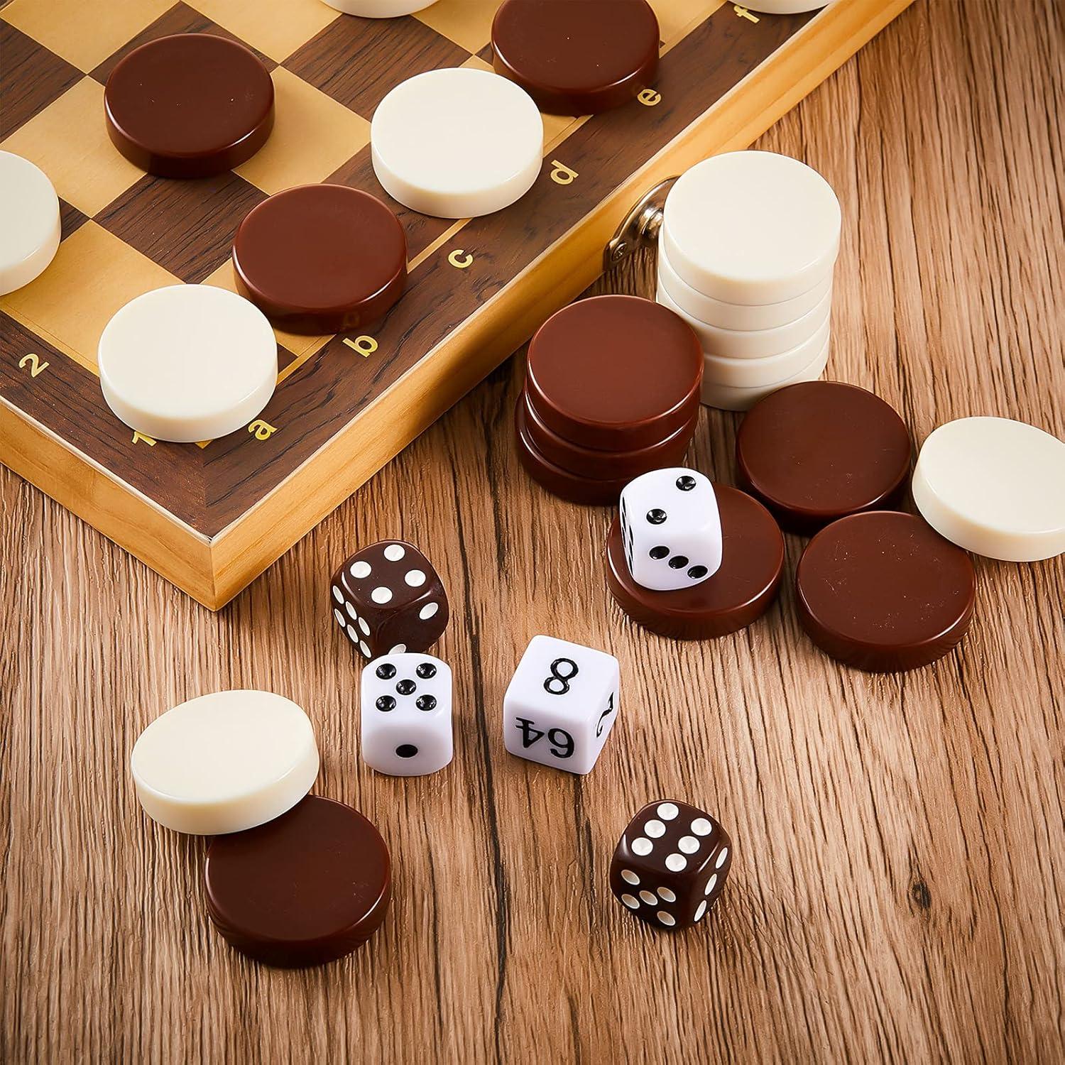 Piezas de Damas de Backgammon Skylety 30 Pcs 32 mm con Dados