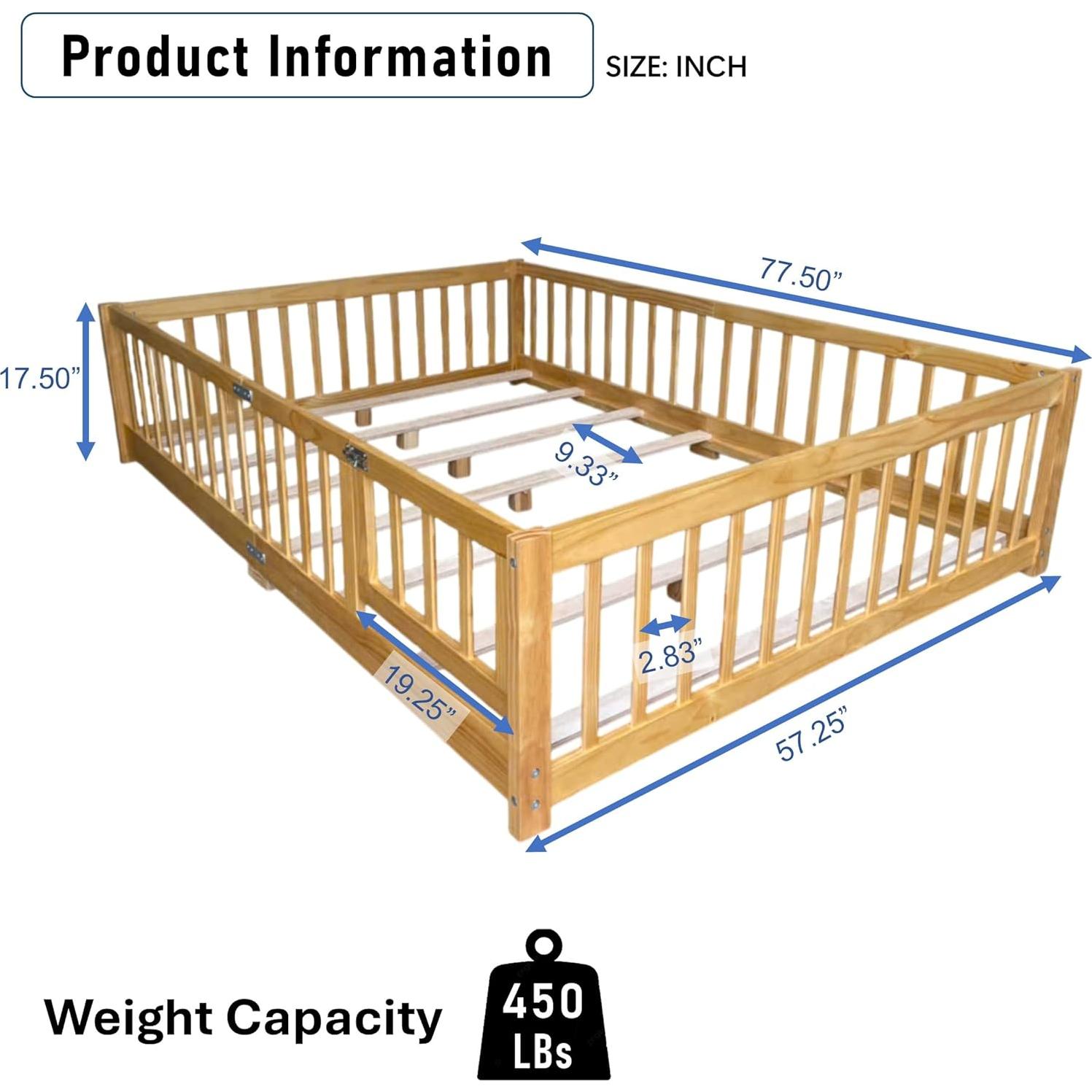 Cama Montessori Completa DNYN Natural con Barandillas de Seguridad