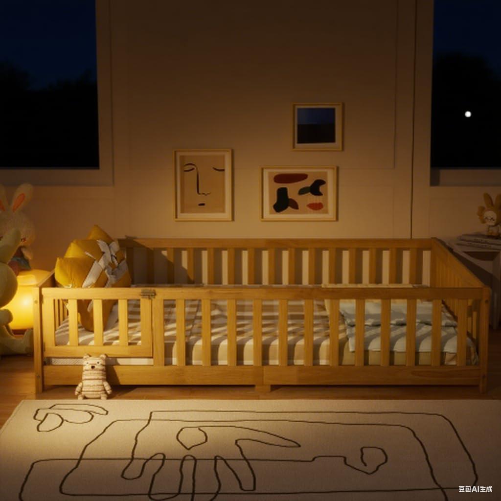Cama Montessori Completa DNYN Natural con Barandillas de Seguridad