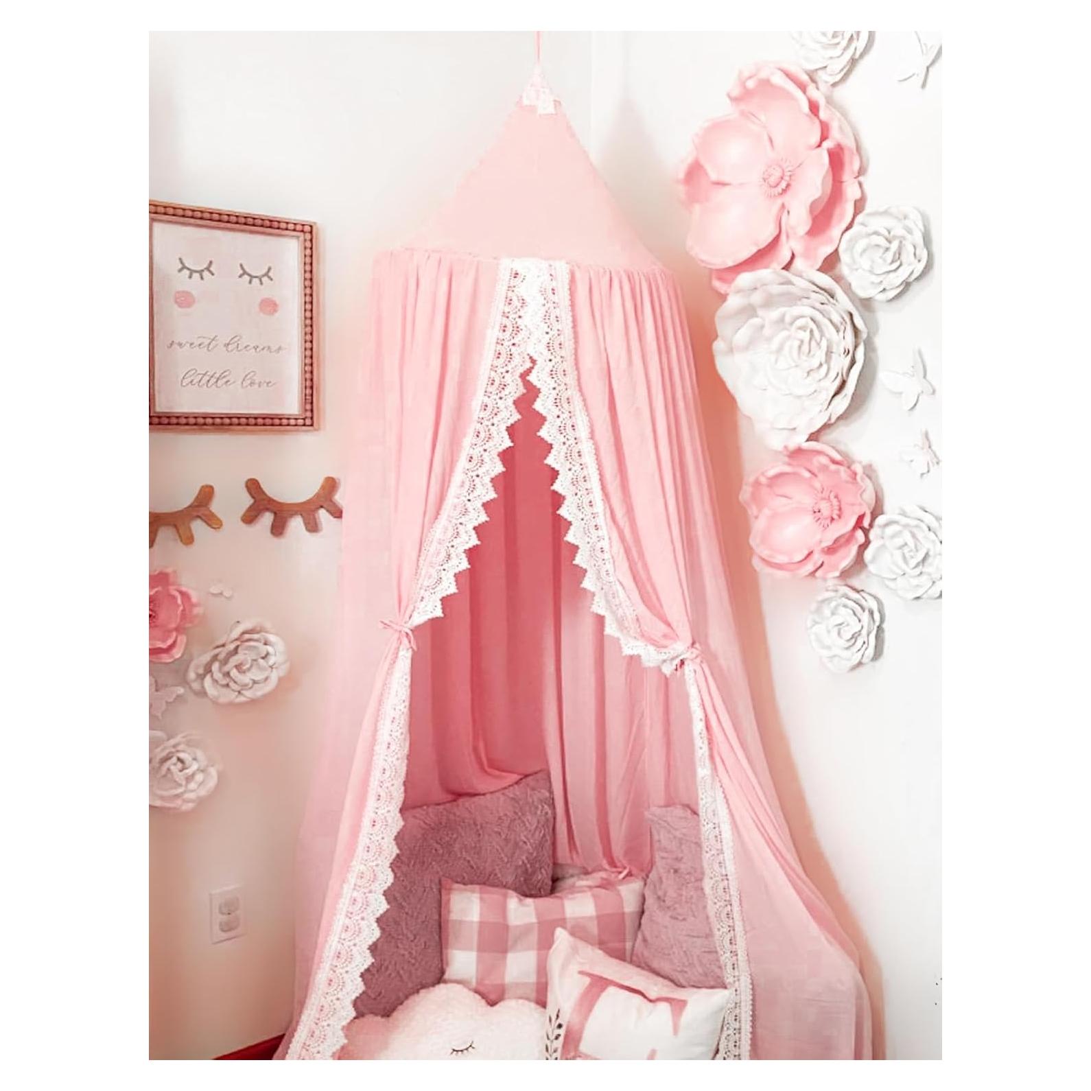 Dosel de Cama Redondo Algodón Rosa OldPAPA 240cm x 50cm