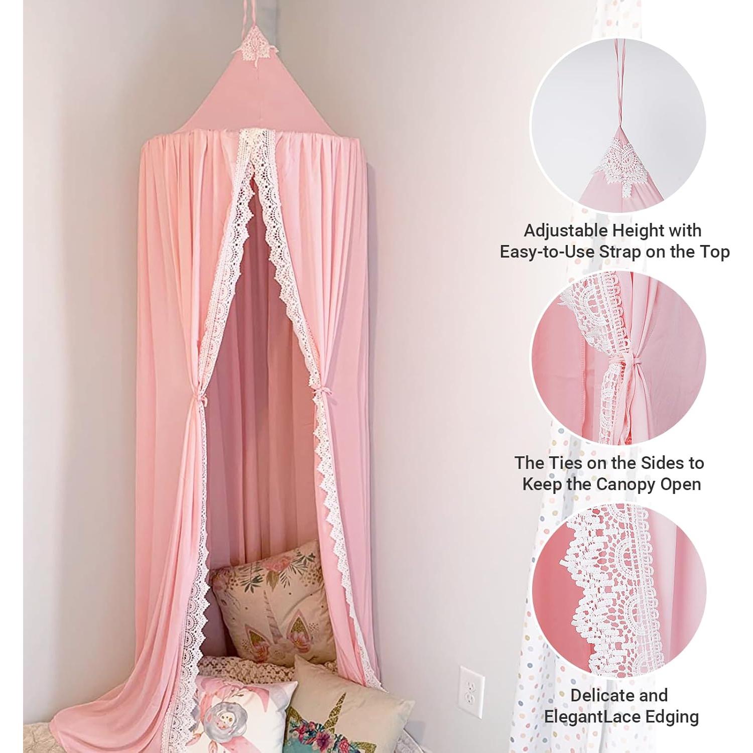 Dosel de Cama Redondo Algodón Rosa OldPAPA 240cm x 50cm