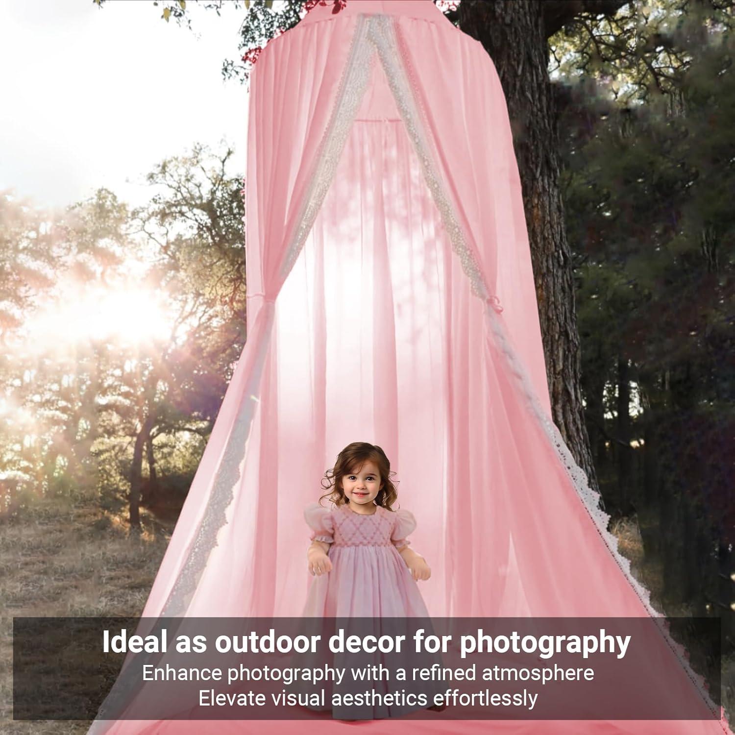 Dosel de Cama Redondo Algodón Rosa OldPAPA 240cm x 50cm