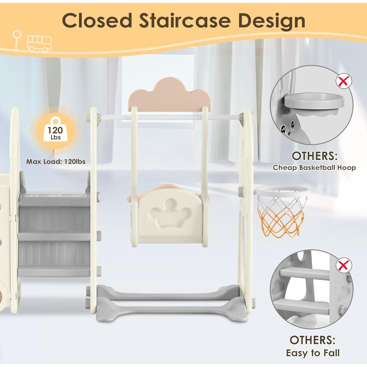 Tobogán para Niños BIERUM 10 en 1 con Columpio y Aro