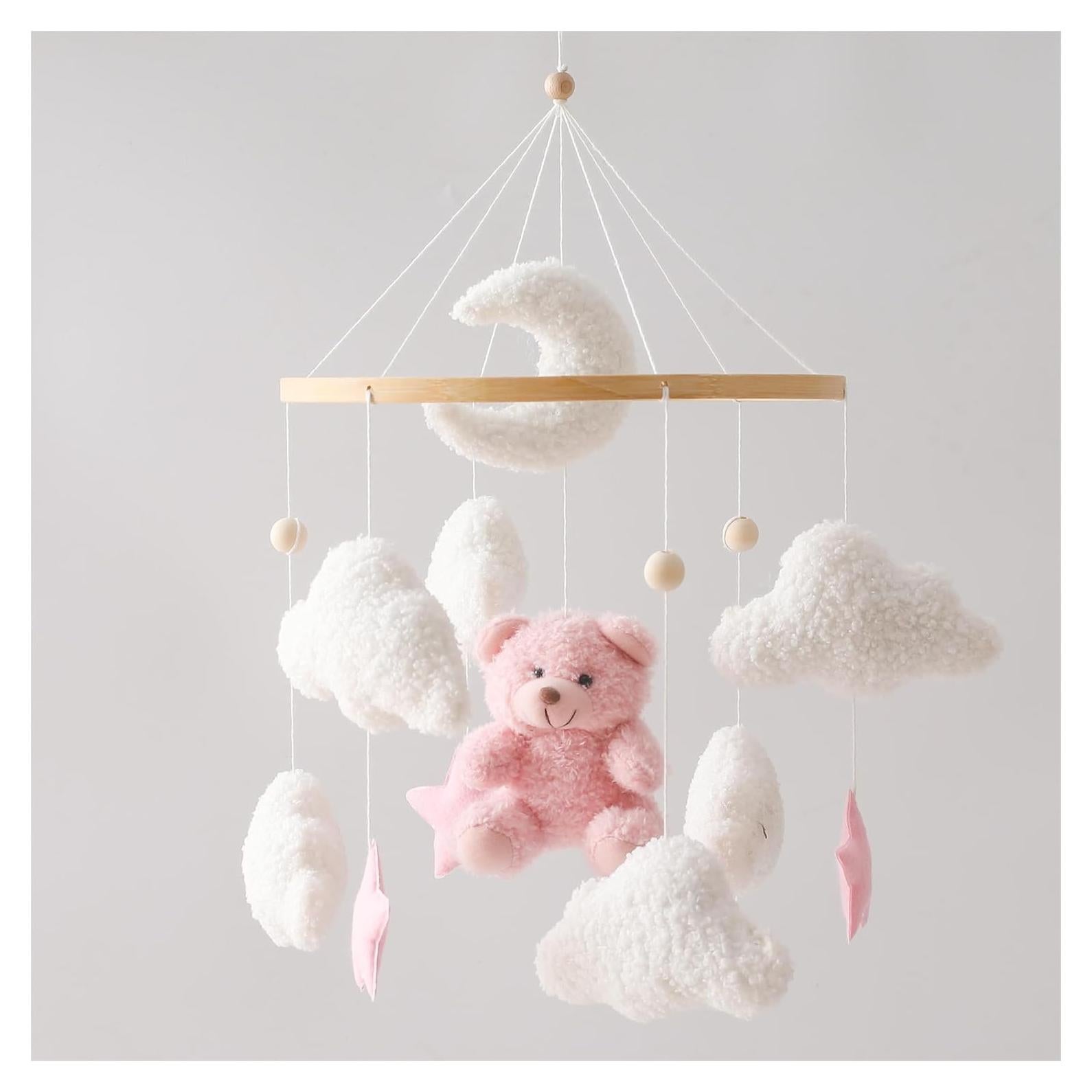 Móvil de Cuna EERKEOD Oso Rosa Terciopelo Hecho a Mano
