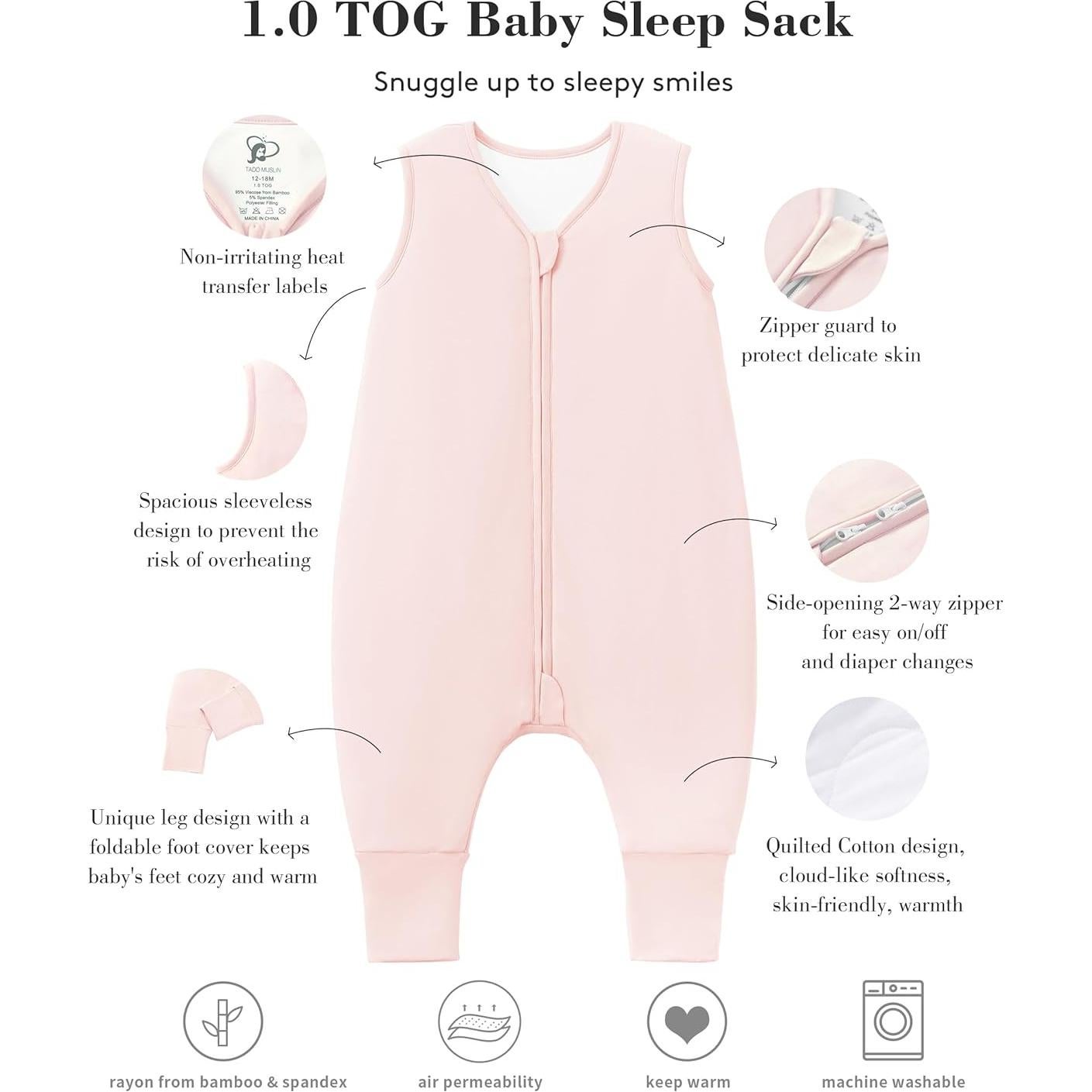 Saco de Sueño TADO MUSLIN Nube Rosa 6-12 Meses 1.0 Tog