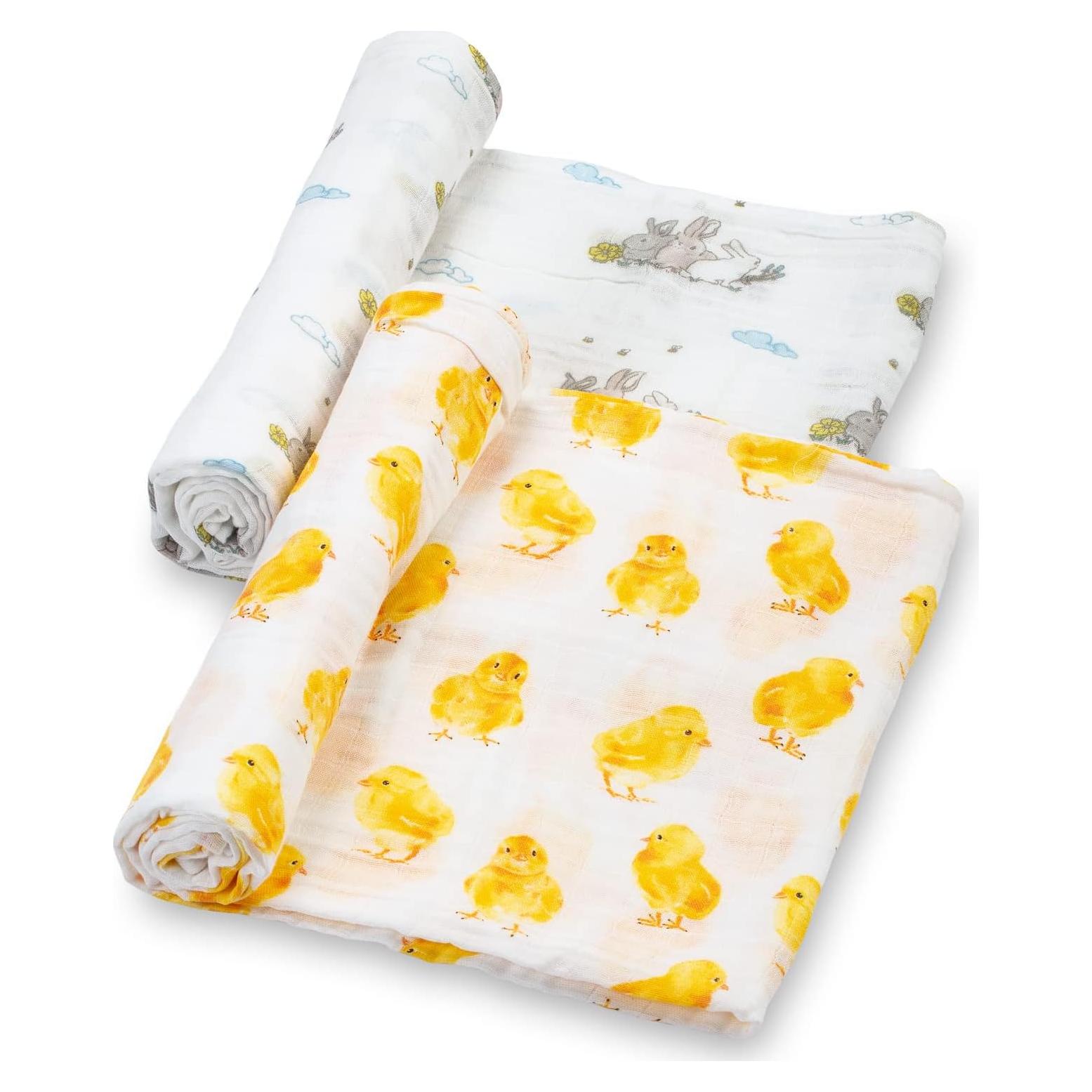 Manta de Envuelo LollyBanks 100% Algodón 120x120 cm Pollito y Conejo