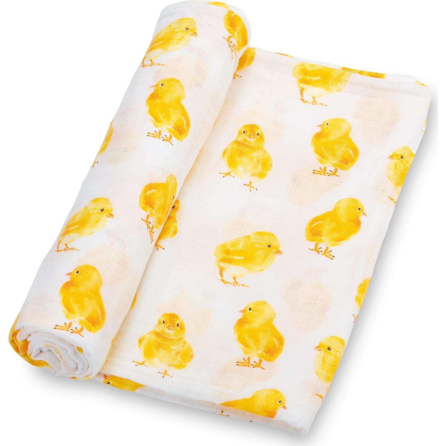 Manta de Envuelo LollyBanks 100% Algodón 120x120 cm Pollito y Conejo