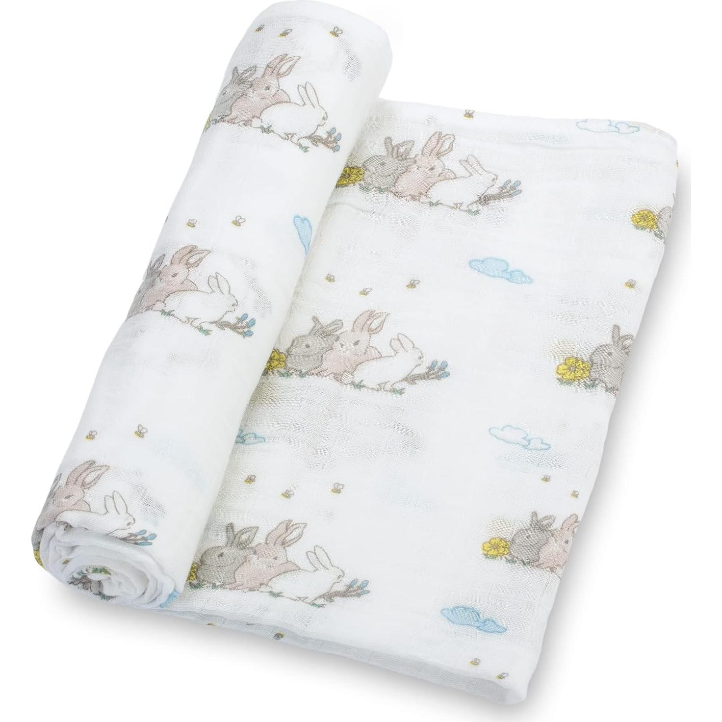 Manta de Envuelo LollyBanks 100% Algodón 120x120 cm Pollito y Conejo