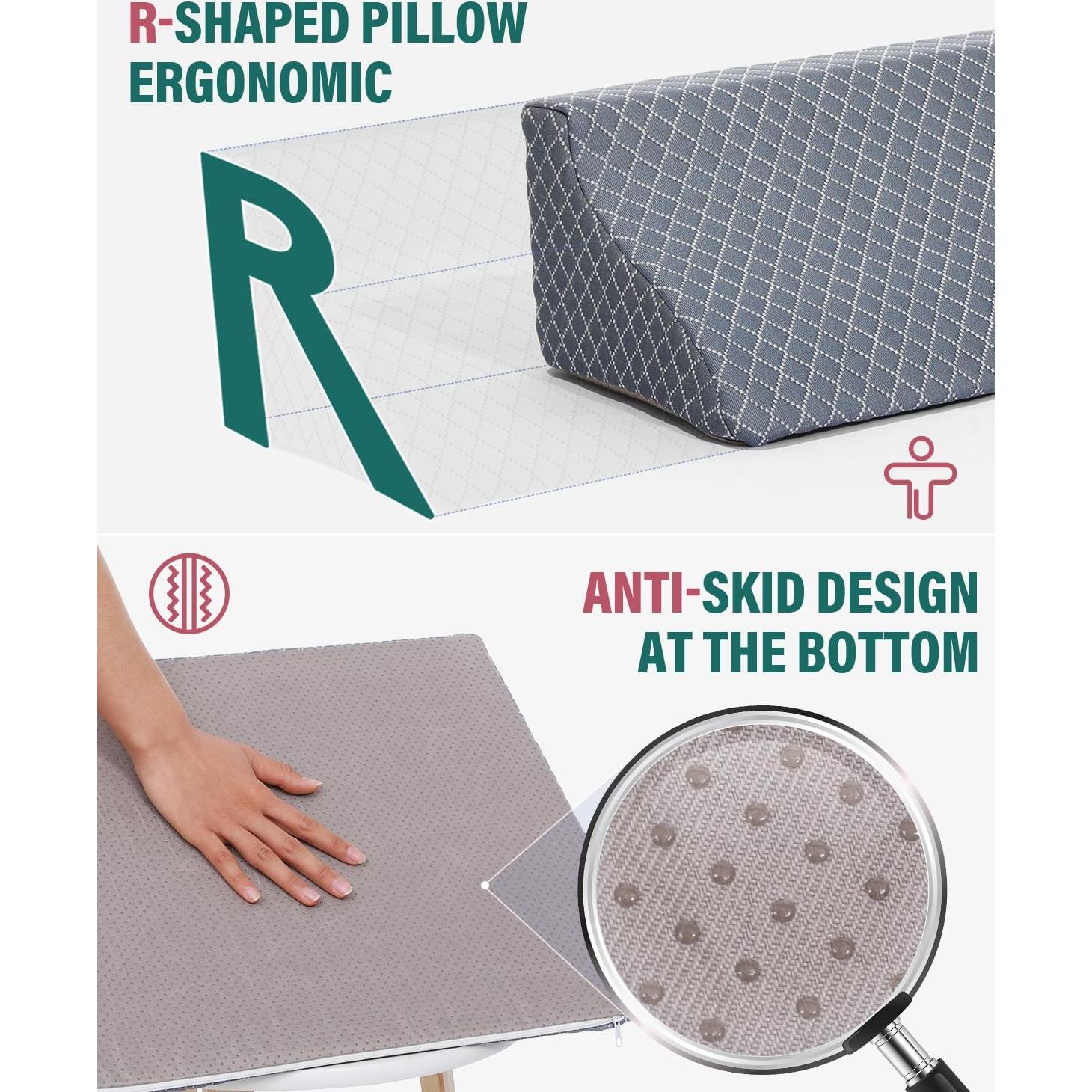 Foam Wedges for Positioning in Bed | 3in1 R-shaped Wedge Pillow |for Seniors,Adult,Long Term Bedridden Patient,Back Pain Relief,Reduce Snoring,Post Surgery Recovery,Cover Removable,Blue-grey