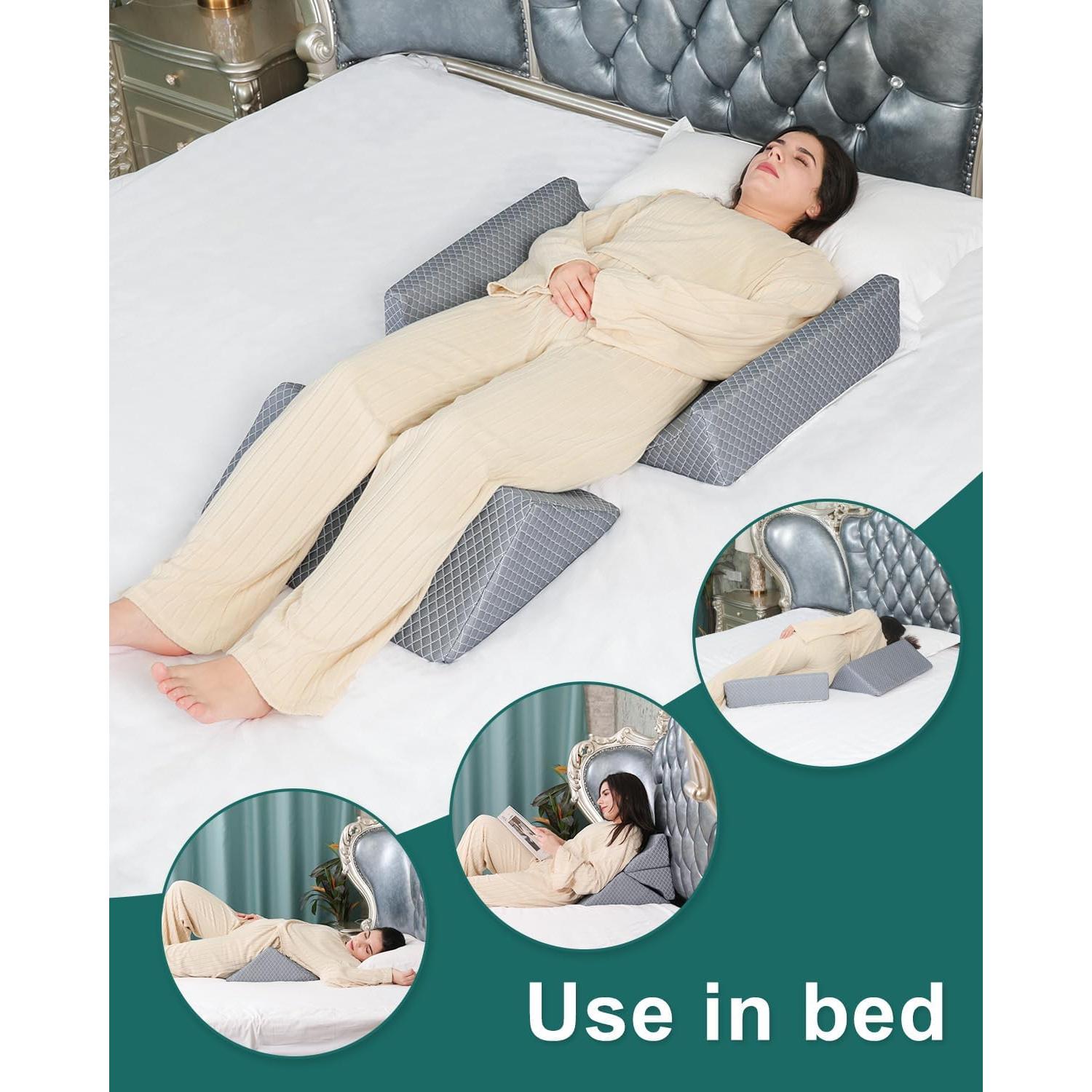 Foam Wedges for Positioning in Bed | 3in1 R-shaped Wedge Pillow |for Seniors,Adult,Long Term Bedridden Patient,Back Pain Relief,Reduce Snoring,Post Surgery Recovery,Cover Removable,Blue-grey