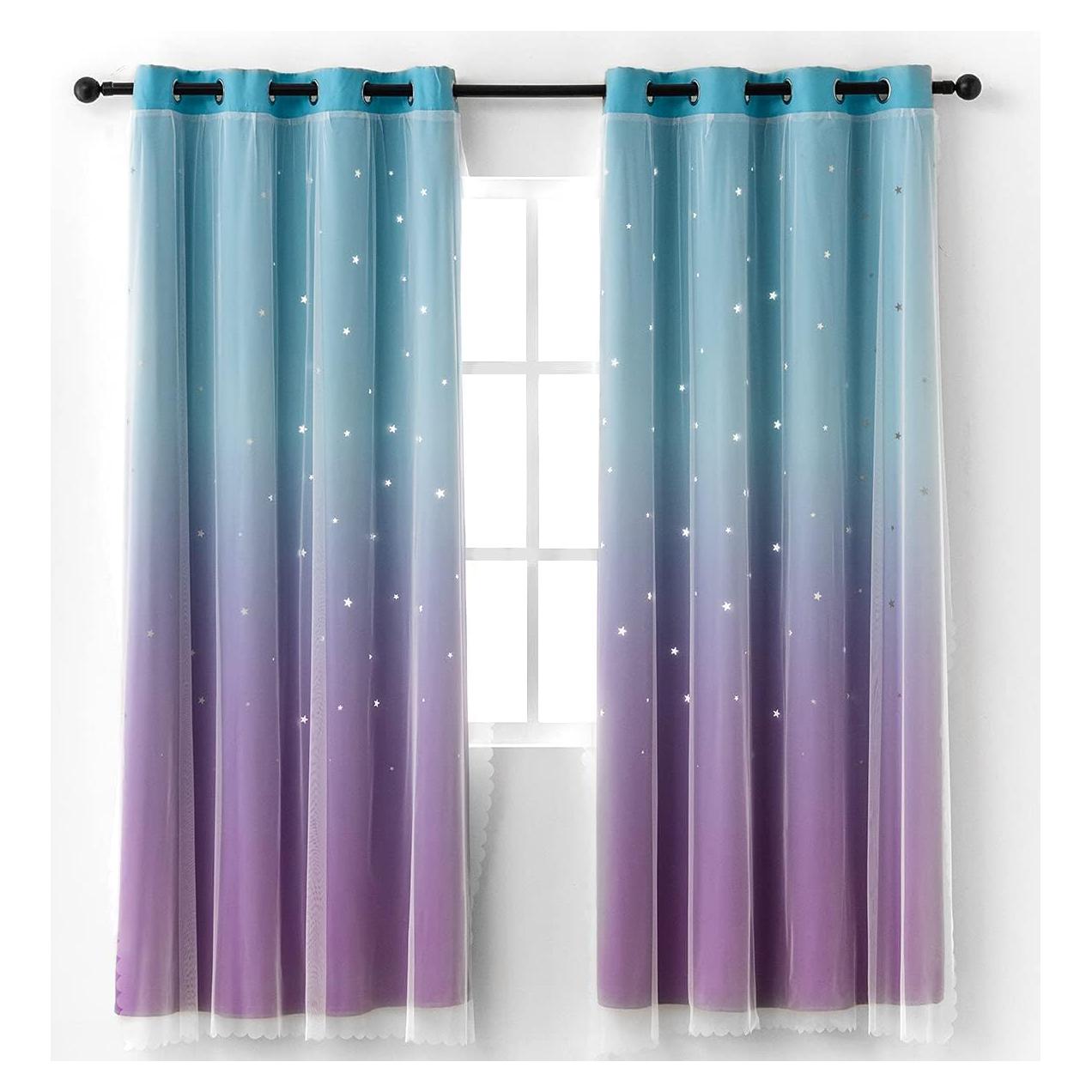 Cortinas Opacas Ombre Azul Púrpura Reepow 132x160 cm - 2 Paneles