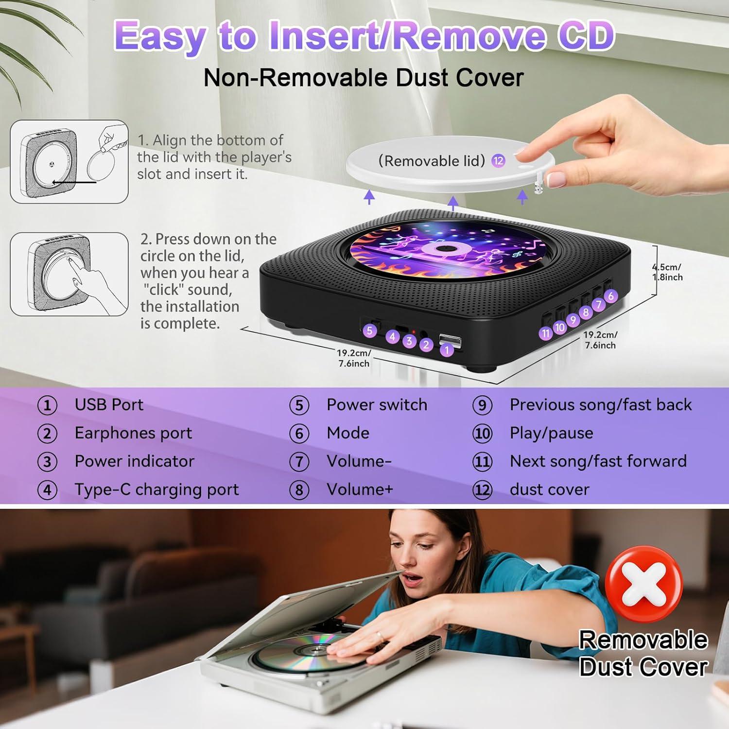 Reproductor de CD Portátil Gueray Y-01 Bluetooth 5.0 1800mAh