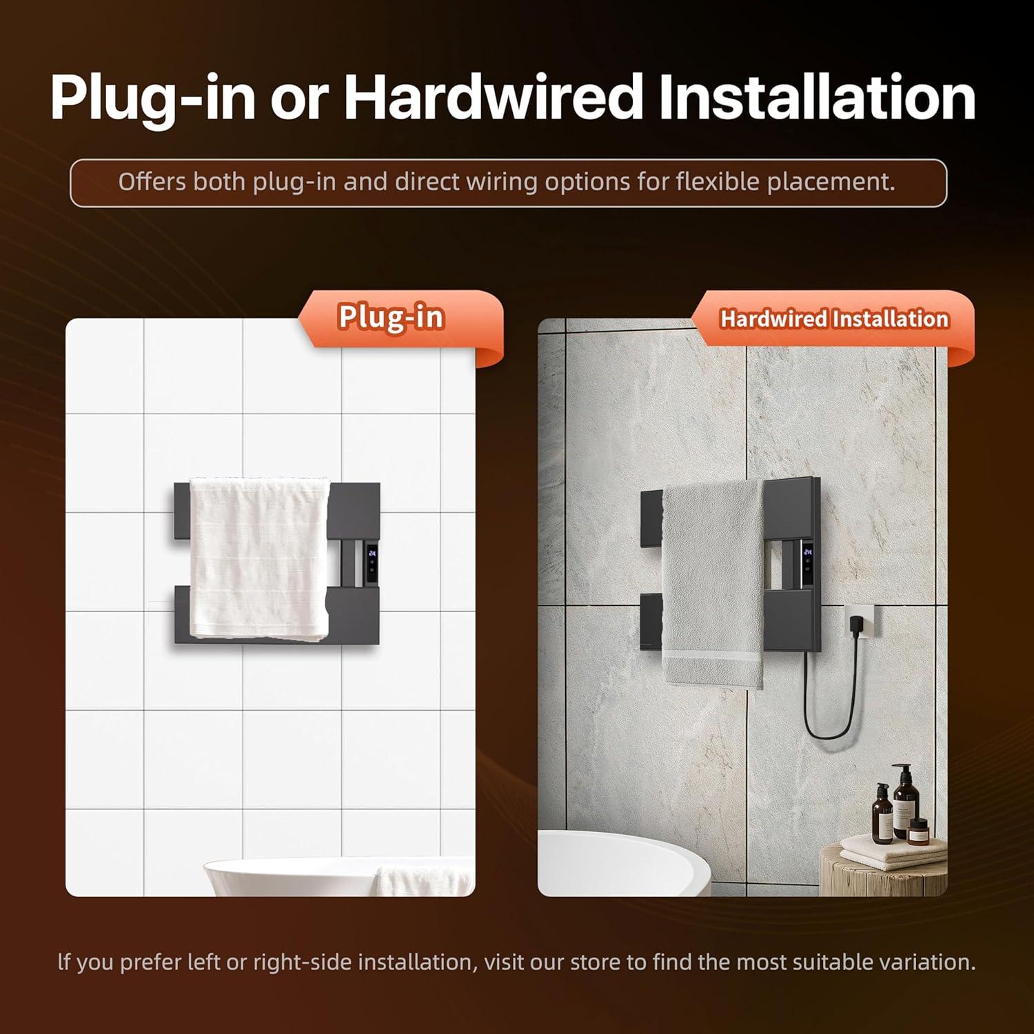 Soporte de Toallas Calentado Eléctrico EIKANIOS 2Bar Negro