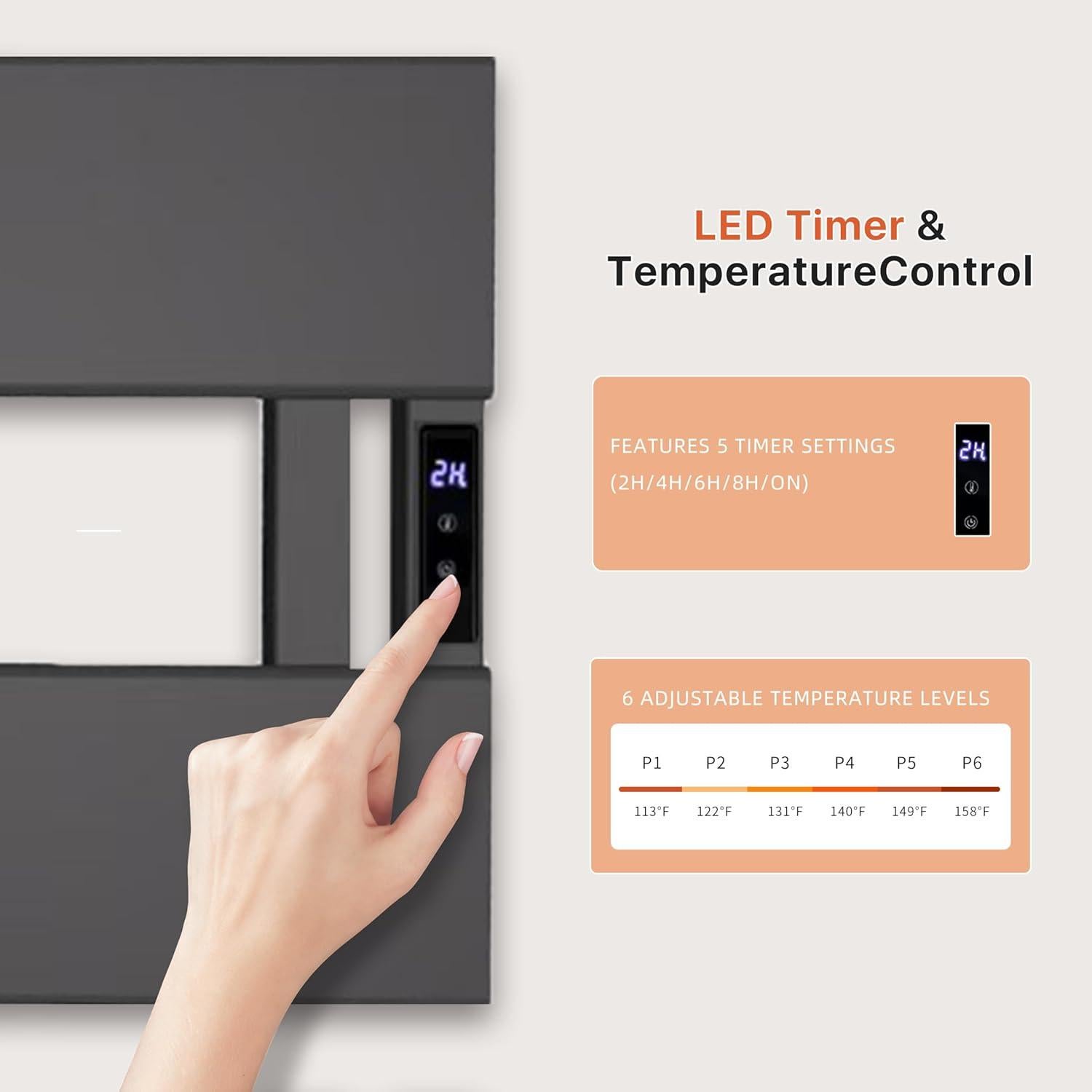 Soporte de Toallas Calentado Eléctrico EIKANIOS 2Bar Negro