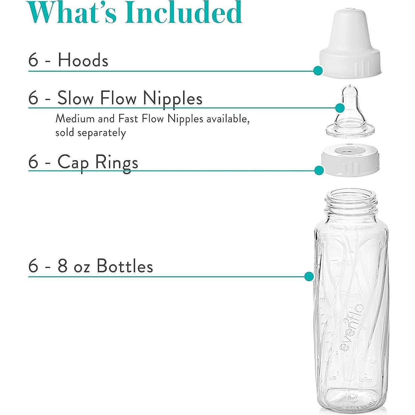 Botella de vidrio Evenflo Feeding 240 ml, paquete de 6