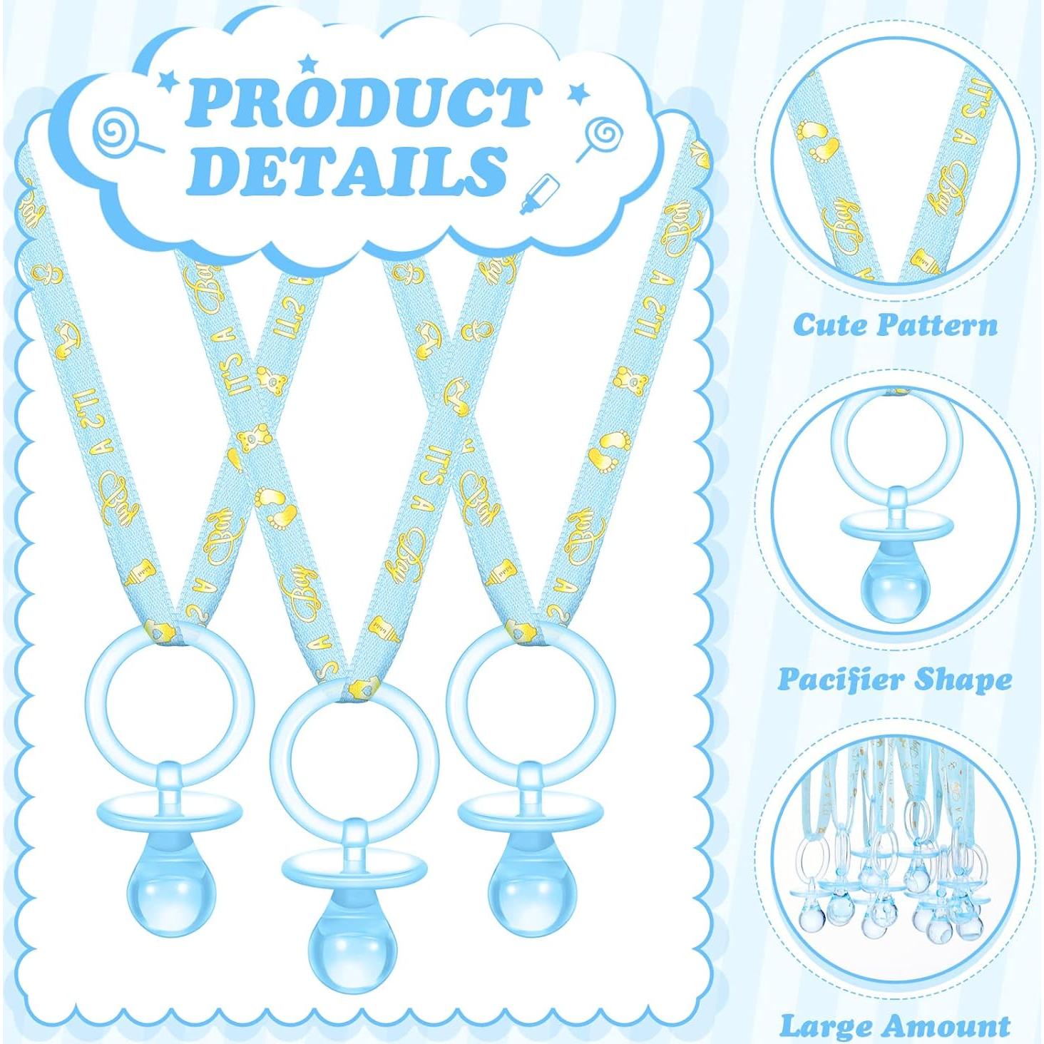 Collares de Chupón Baby Shower Niña Azul 36 Pcs Acrílico