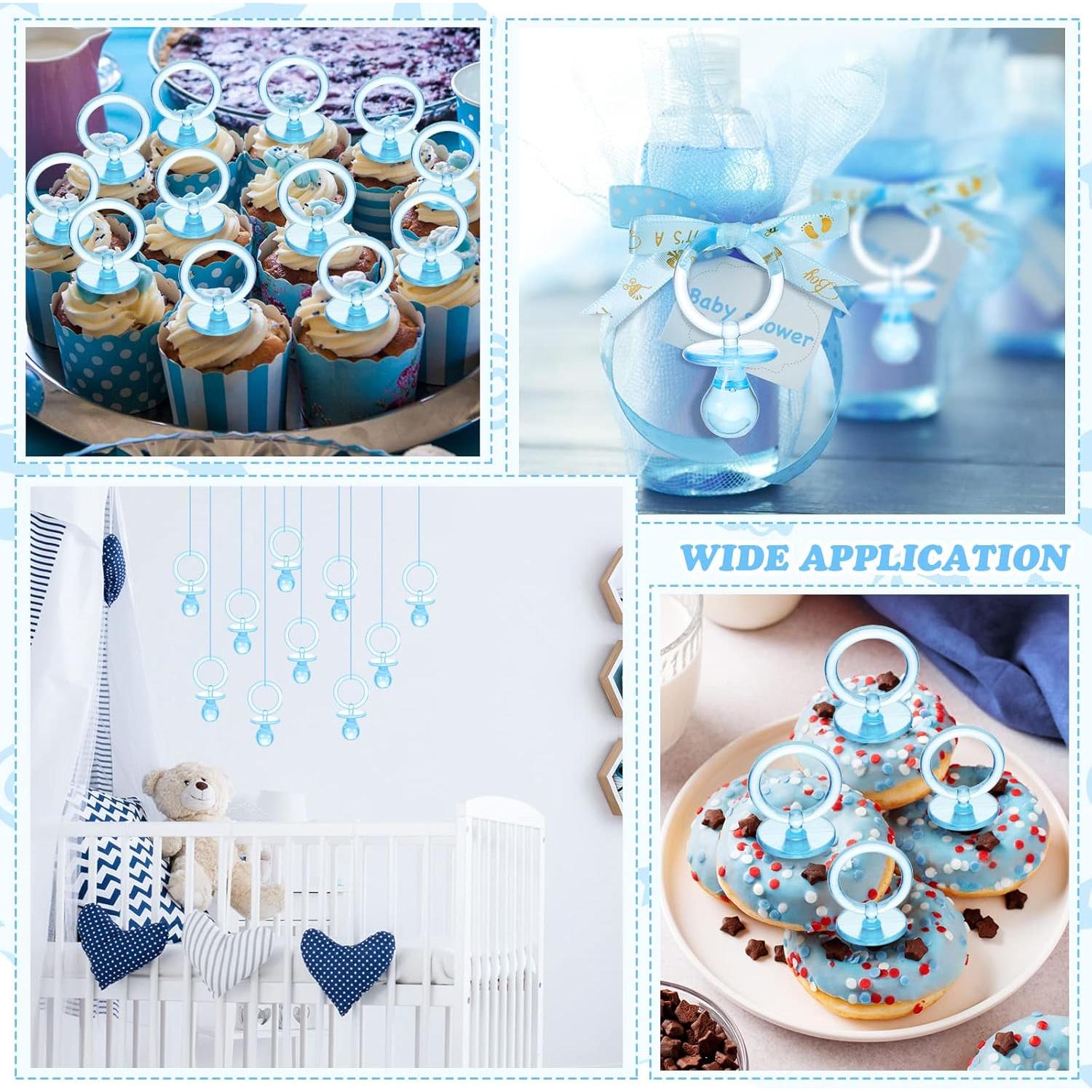 Collares de Chupón Baby Shower Niña Azul 36 Pcs Acrílico