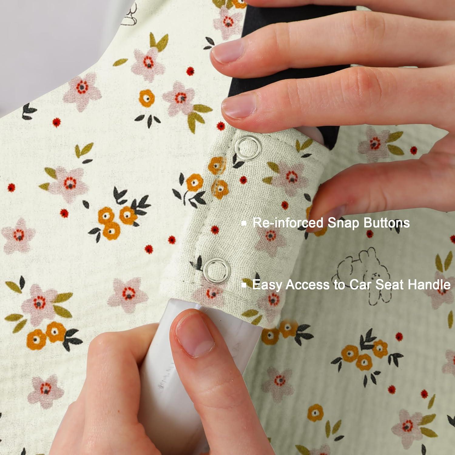 Funda de Asiento de Coche Seejoy 100% Algodón Muselina Floral Beige