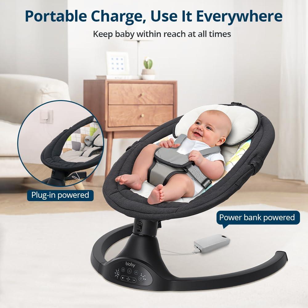 Columpio para Bebés Bioby Negro con 5 Velocidades y Control Remoto