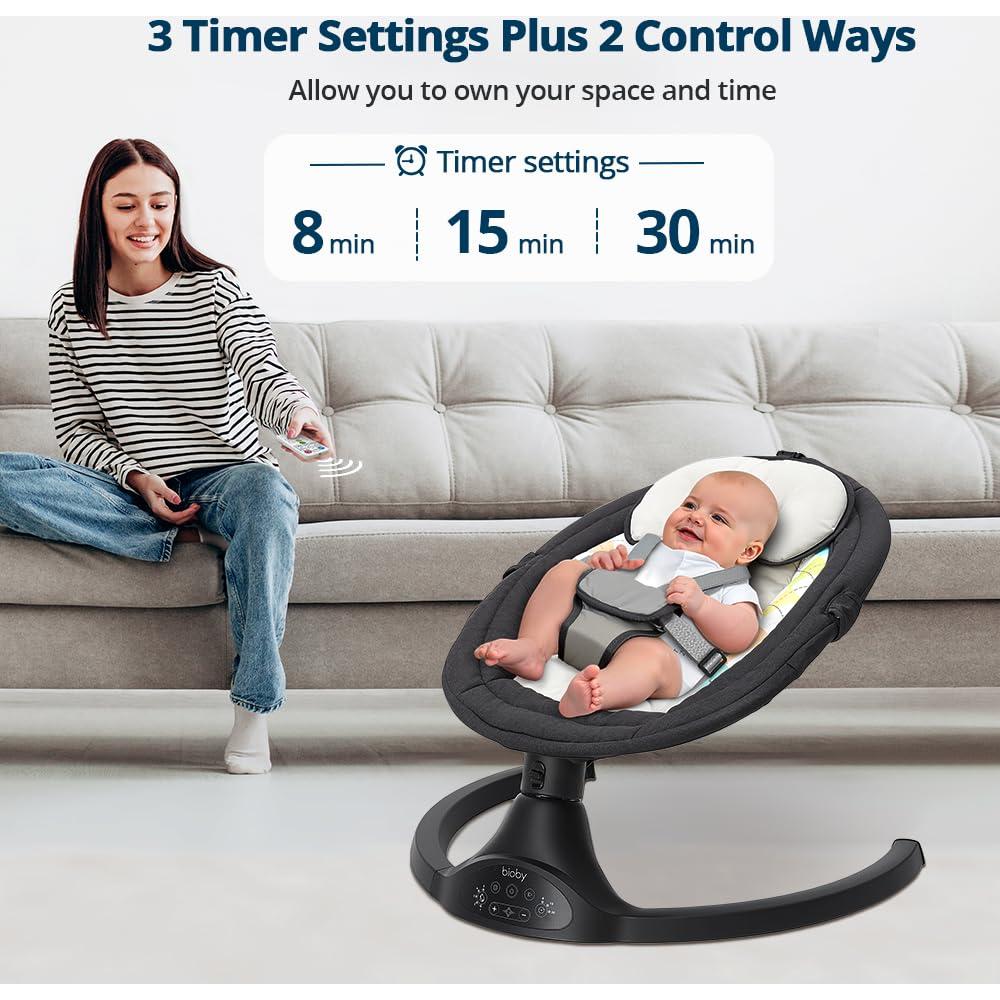 Columpio para Bebés Bioby Negro con 5 Velocidades y Control Remoto