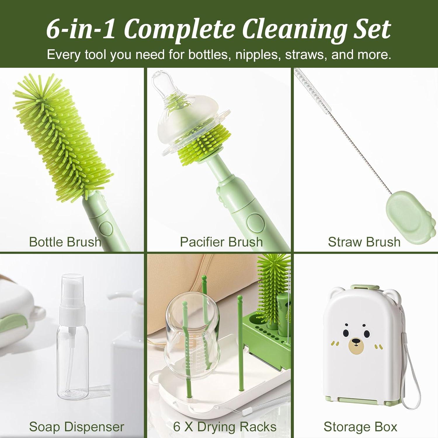 Kit de Limpieza de Botellas de Viaje Detsuk 6 en 1 Verde