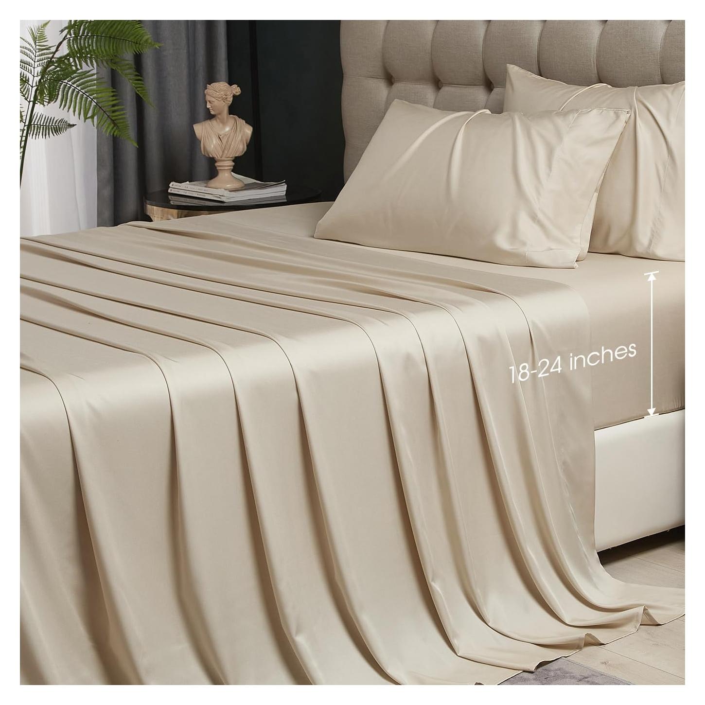 Juego de Sábanas Queen HYPREST Beige - Rayón de Bambú Suave