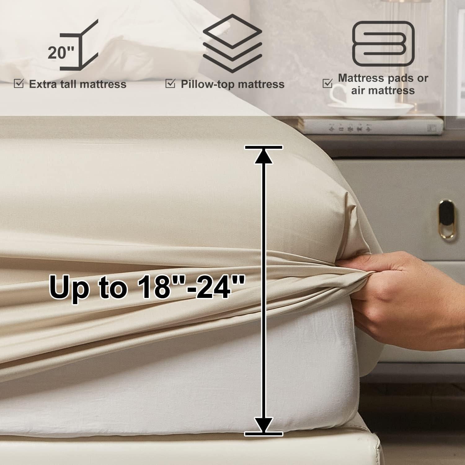 Juego de Sábanas Queen HYPREST Beige - Rayón de Bambú Suave