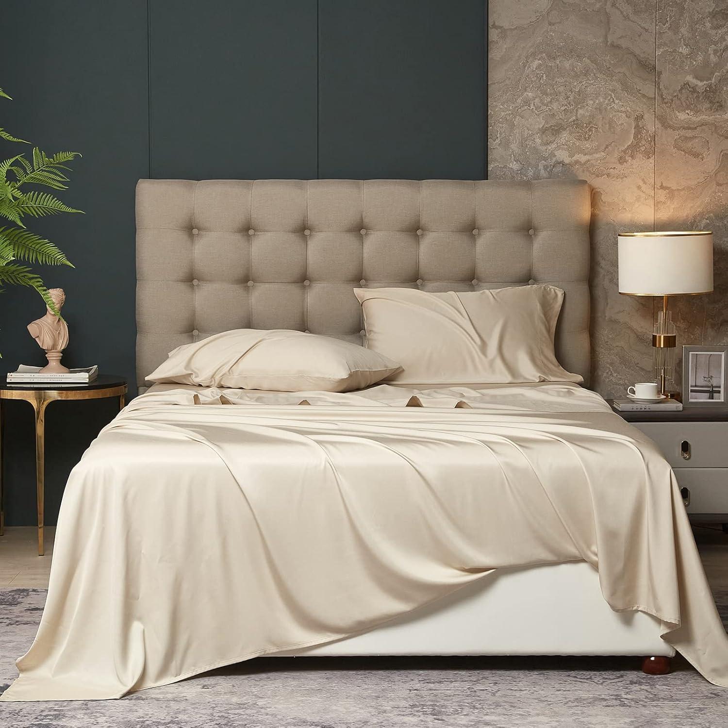 Juego de Sábanas Queen HYPREST Beige - Rayón de Bambú Suave