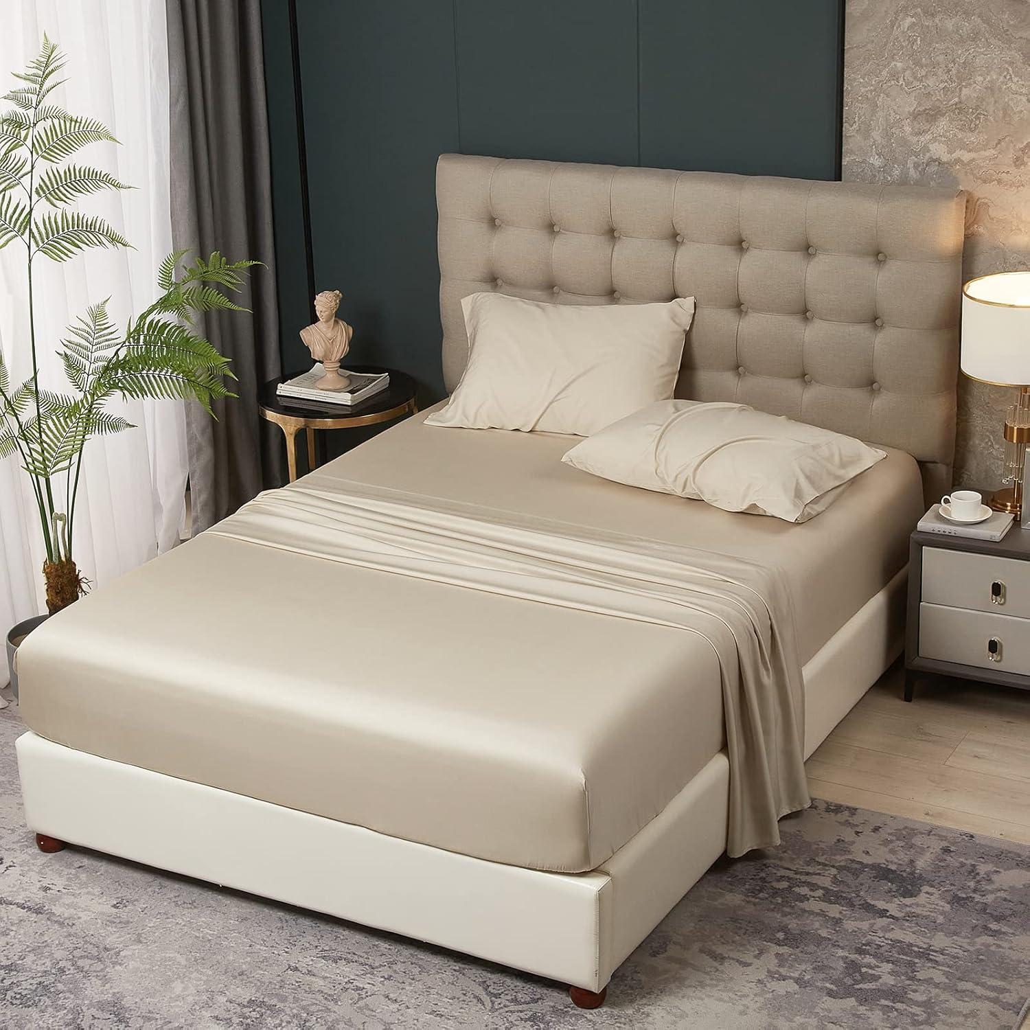 Juego de Sábanas Queen HYPREST Beige - Rayón de Bambú Suave