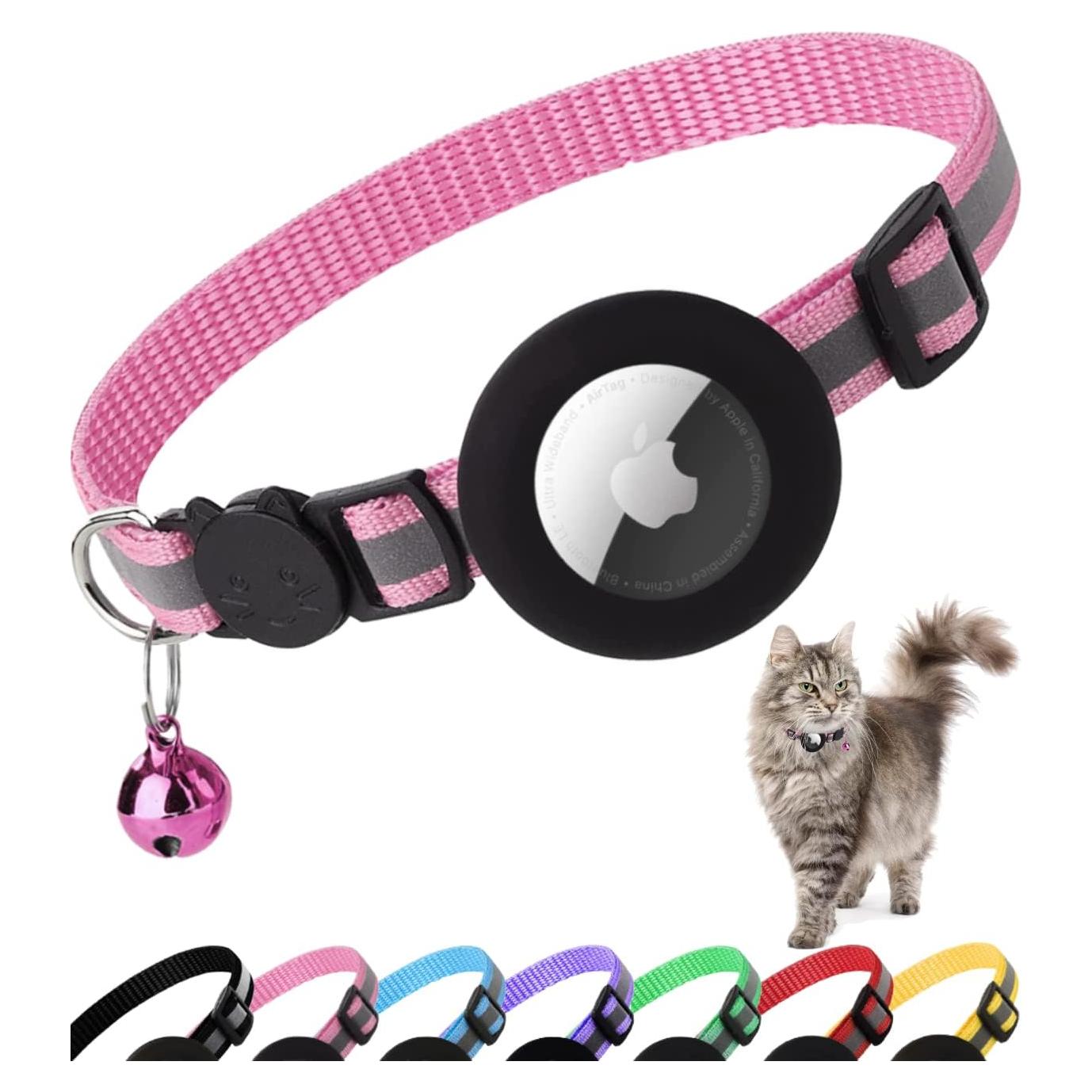 Collar Reflectante para Gato Dgerp con Soporte para AirTag Rosa