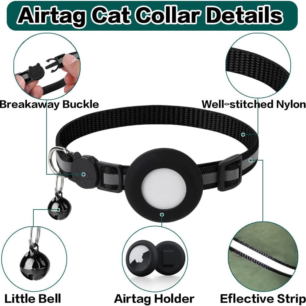 Collar Reflectante para Gato Dgerp con Soporte para AirTag Rosa