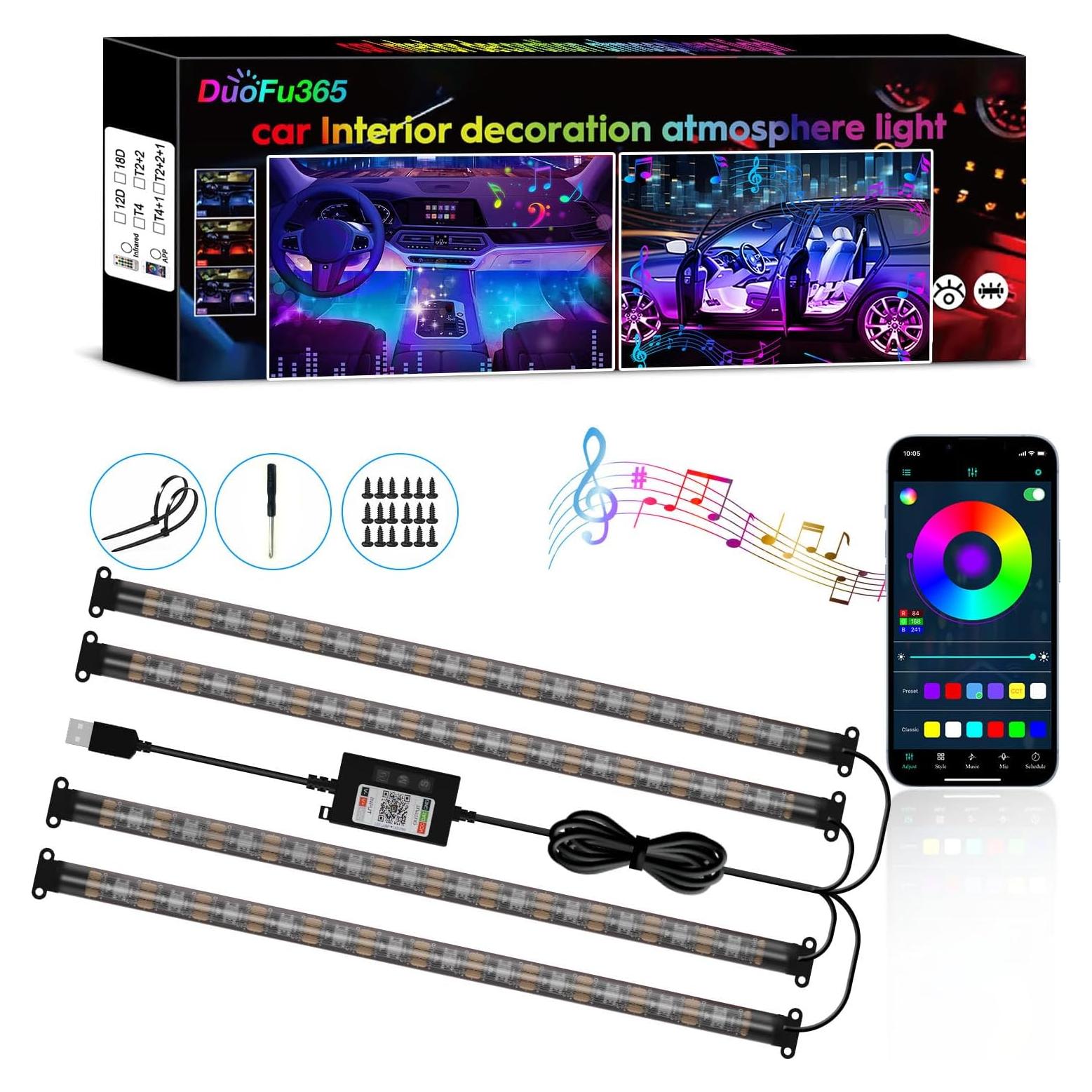 Luces LED de tira DUOFU365 para automóviles RGB USB 12V
