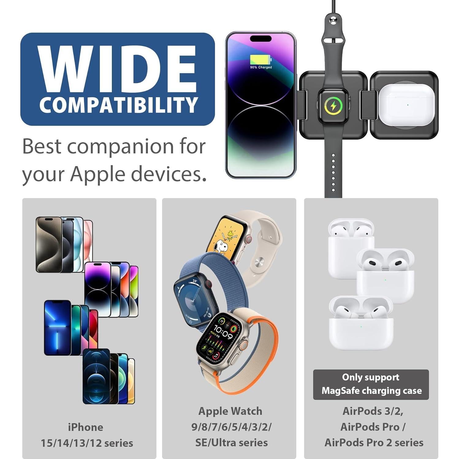 Estación de Carga 3 en 1 Magnética para iPhone Apple Watch AirPods