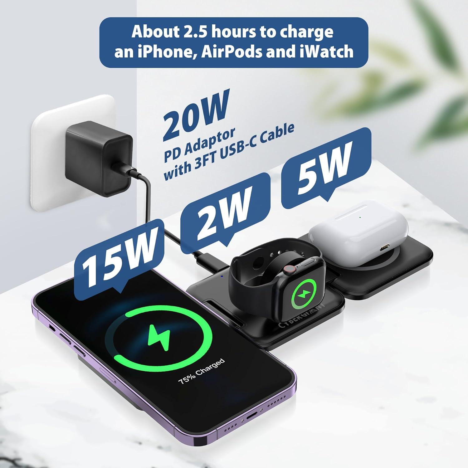 Estación de Carga 3 en 1 Magnética para iPhone Apple Watch AirPods