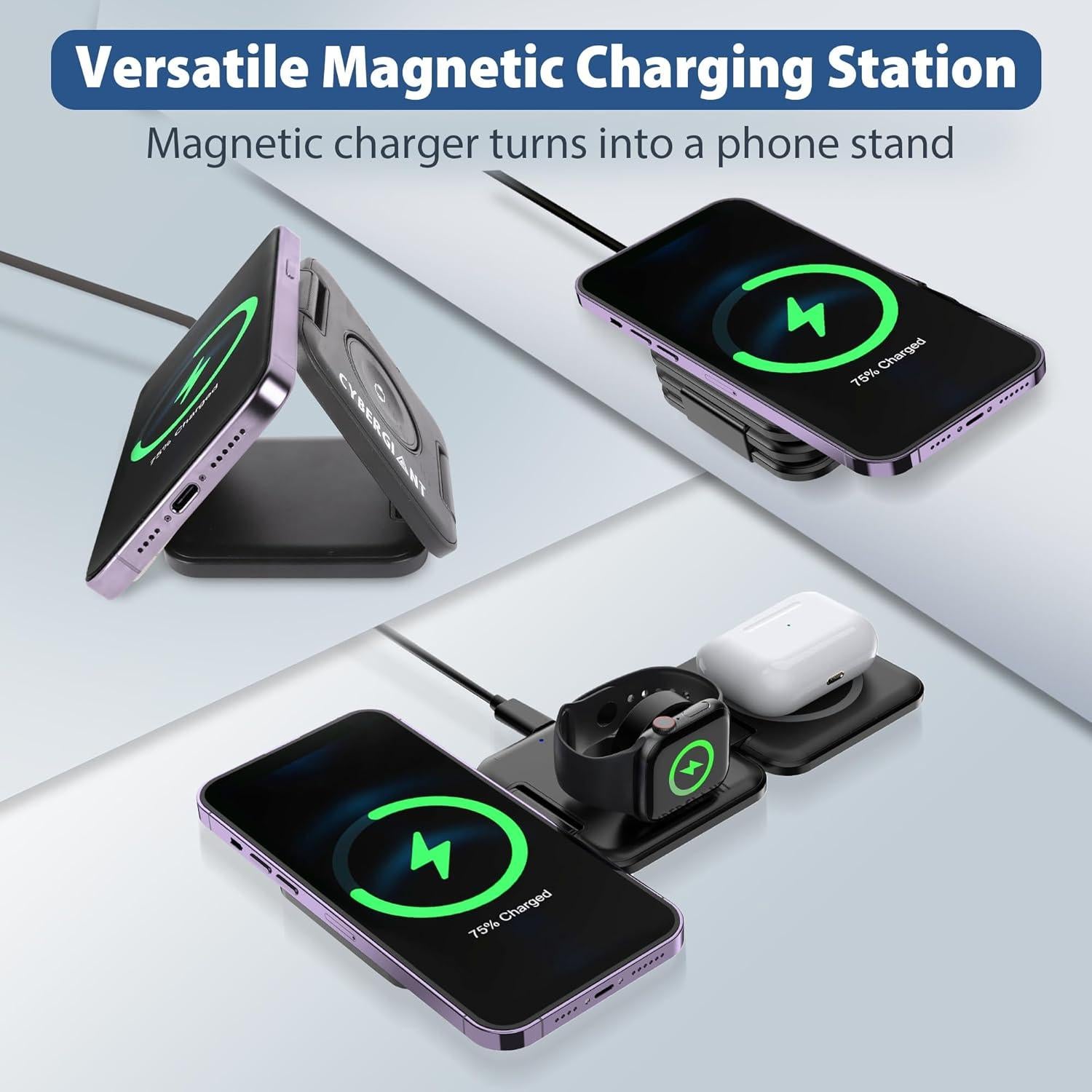 Estación de Carga 3 en 1 Magnética para iPhone Apple Watch AirPods